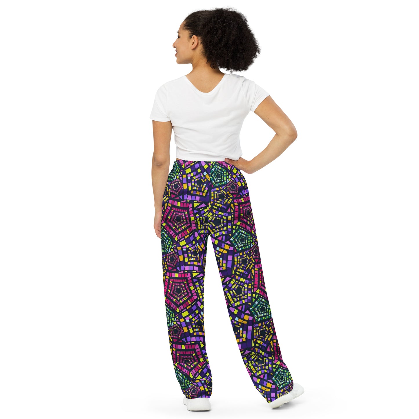 Yellow Pink Green Kente Ankara Unisex Wide-Leg Pants