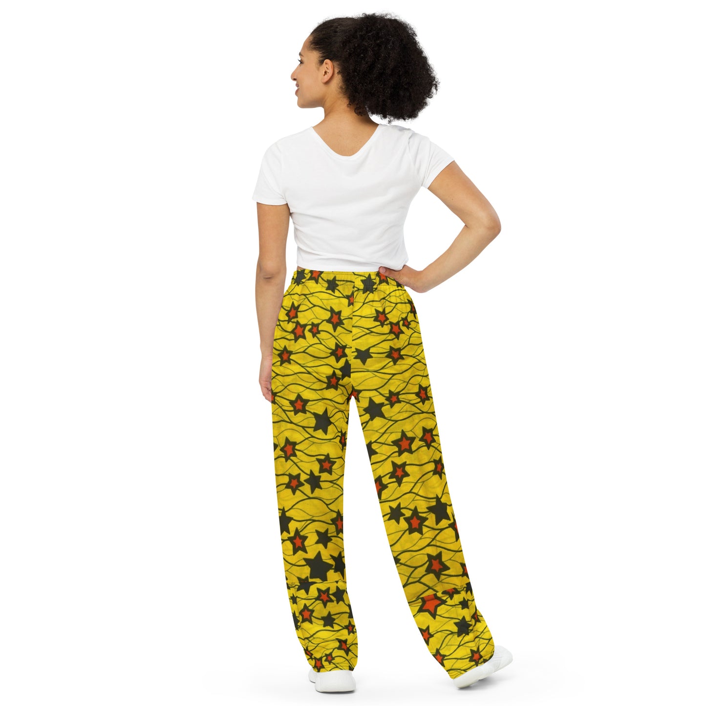 Yellow Orange Star Ankara Unisex Wide-Leg Pants