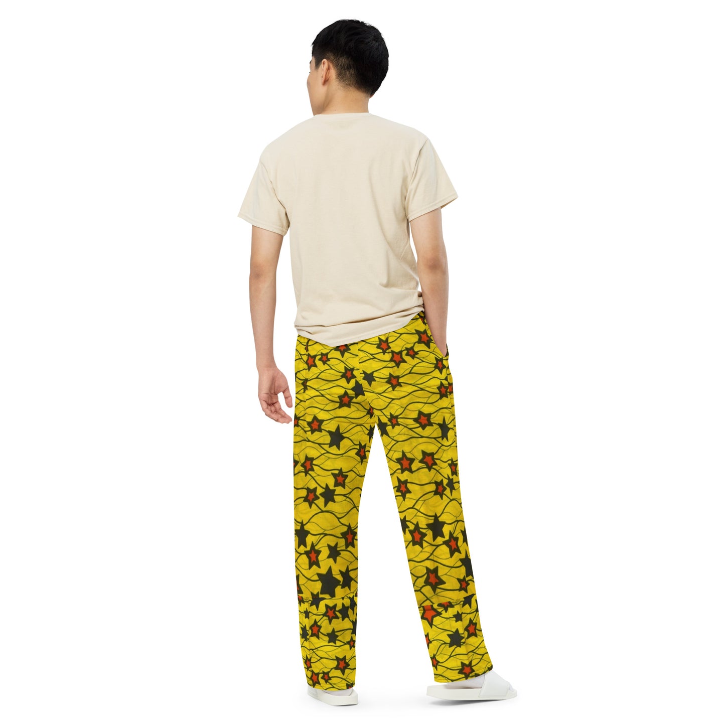 Yellow Orange Star Ankara Unisex Wide-Leg Pants