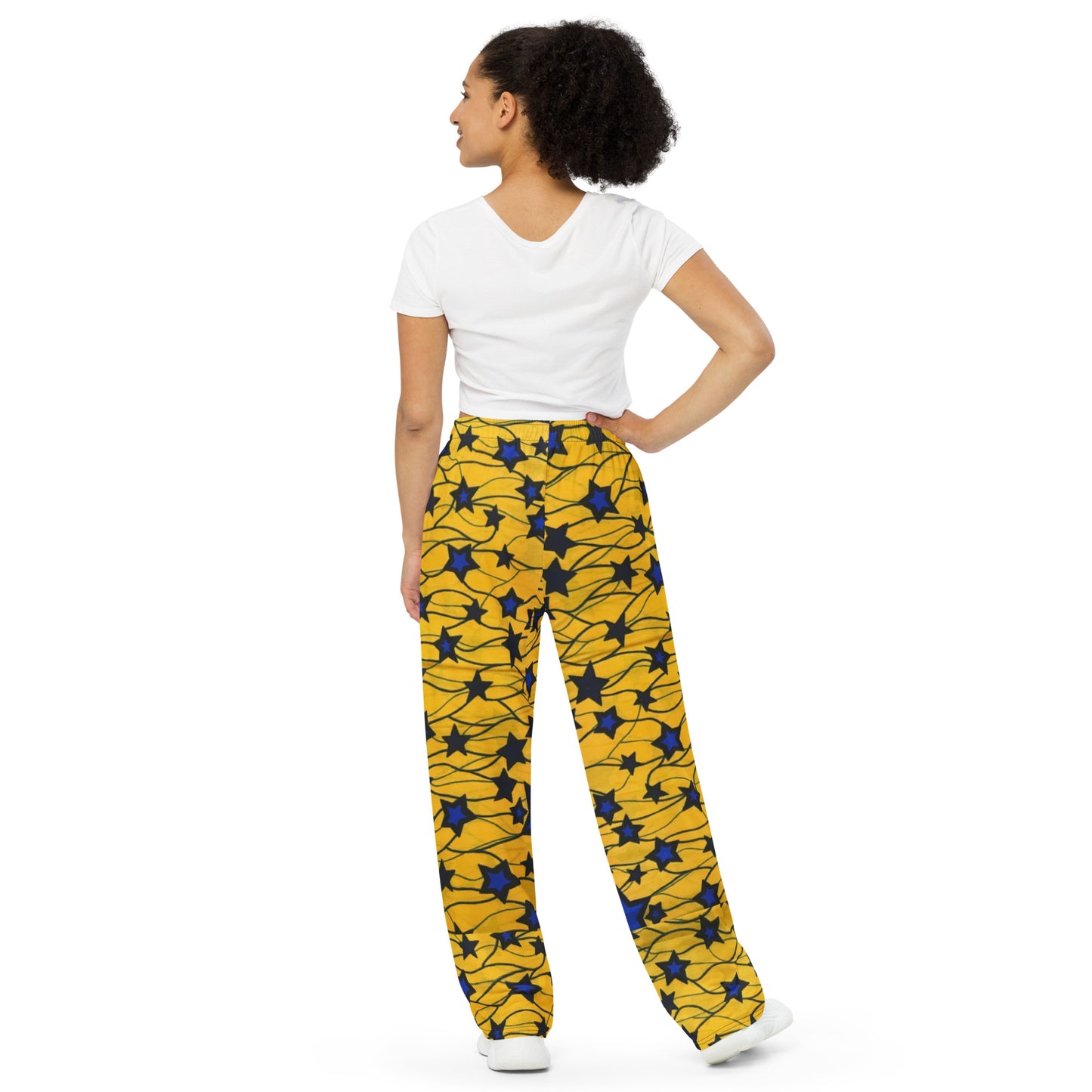 Yellow Blue Star Ankara Unisex Wide-Leg Pants