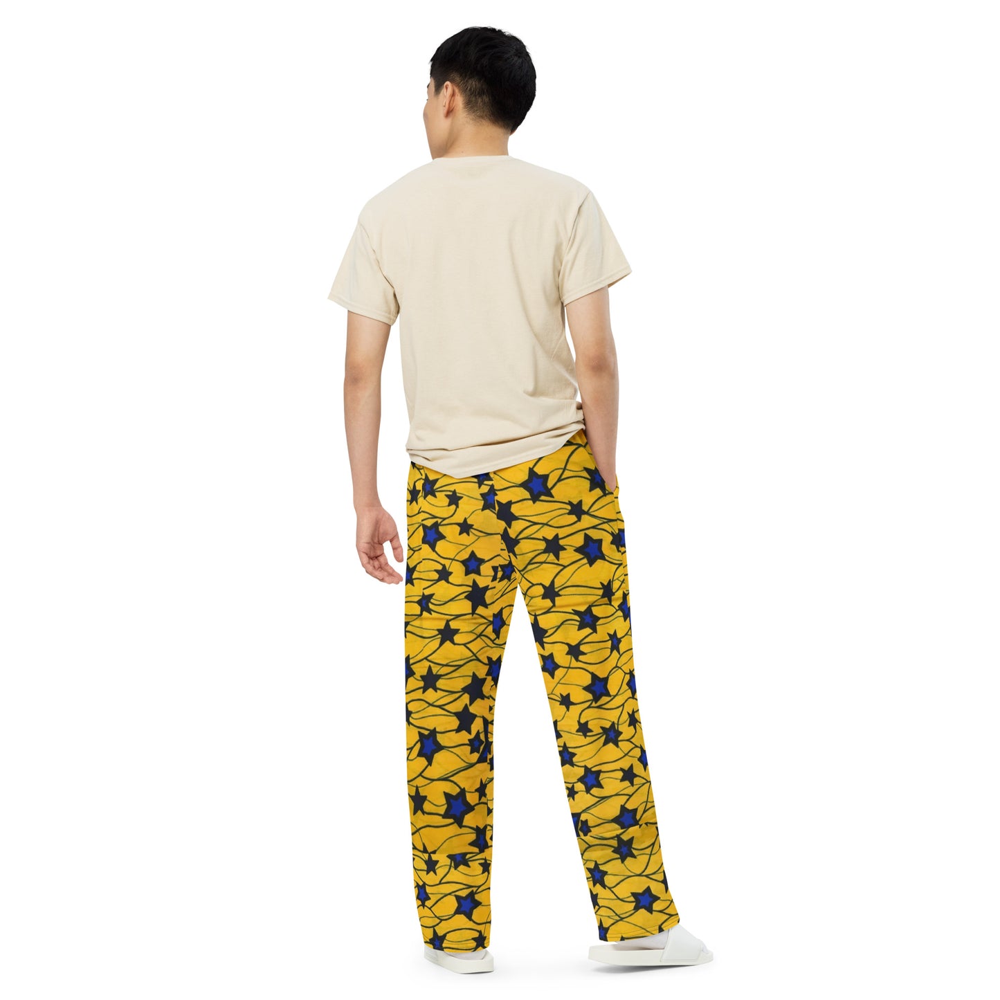 Yellow Blue Star Ankara Unisex Wide-Leg Pants