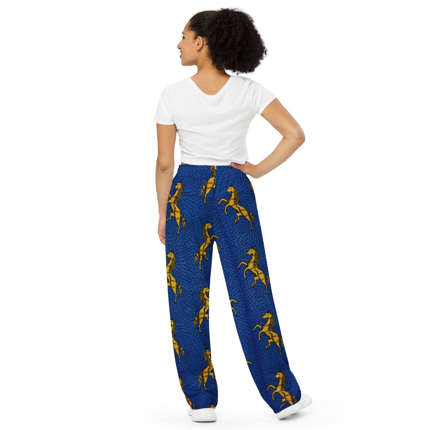 Yellow Horses On Blue Ankara Unisex Wide-Leg Pants