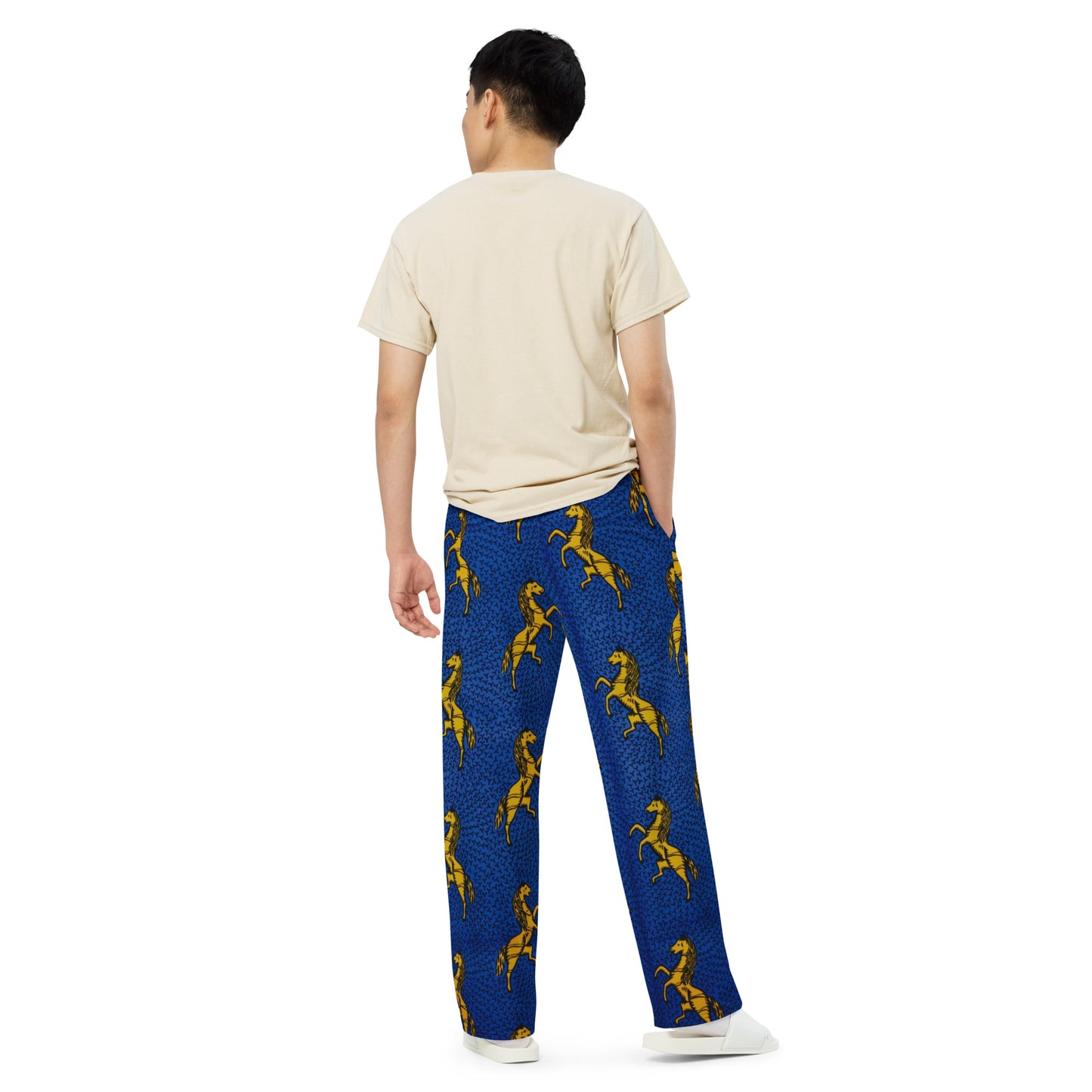 Yellow Horses On Blue Ankara Unisex Wide-Leg Pants