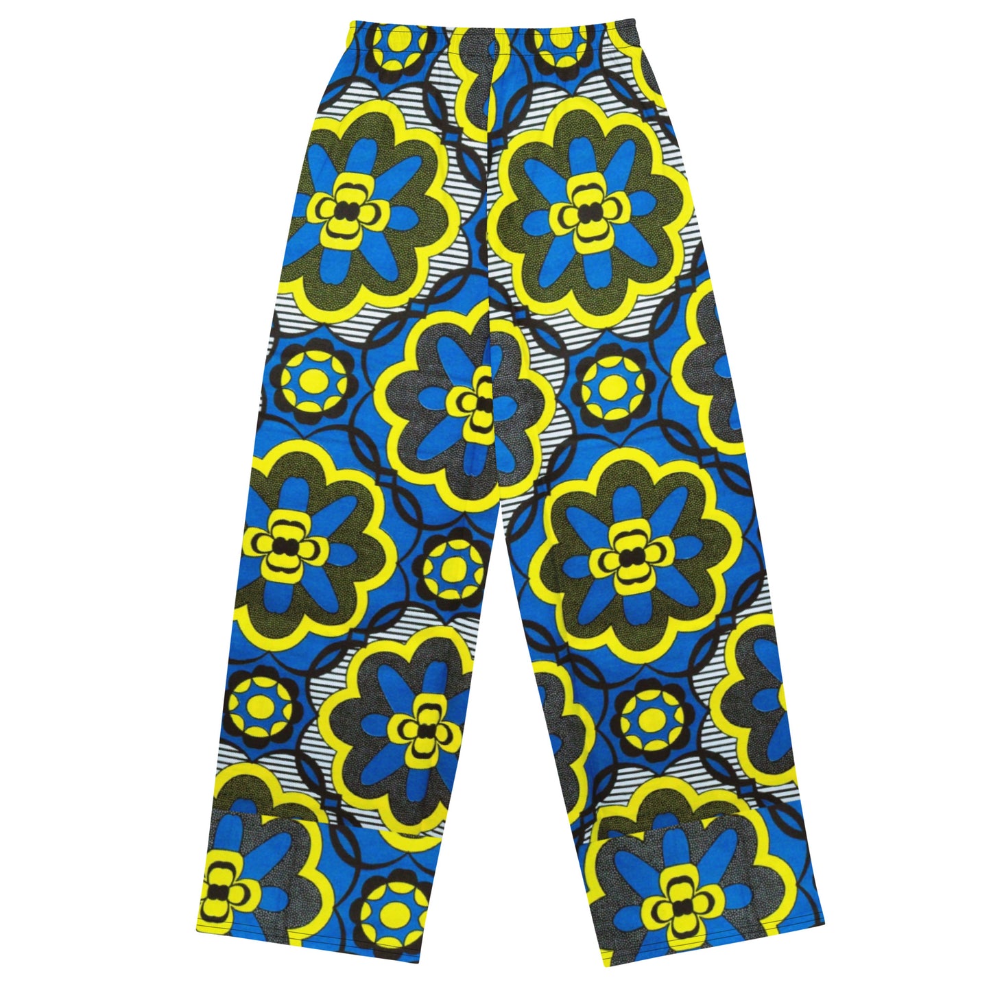 Yellow Blue & Grey Floral Shape Ankara Unisex Wide-Leg Pants