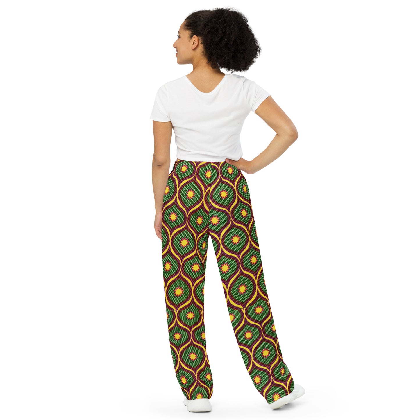 Yellow Green Ankara Unisex Wide-Leg Pants