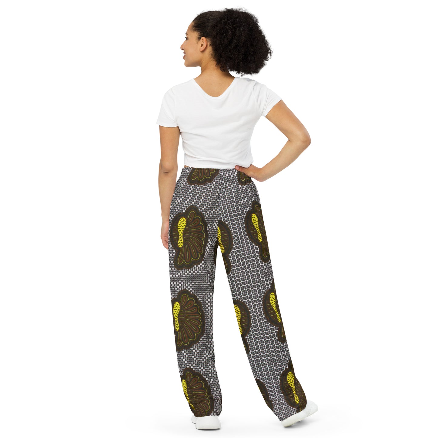 Yellow Brown Shell Ankara Unisex Wide-Leg Pants