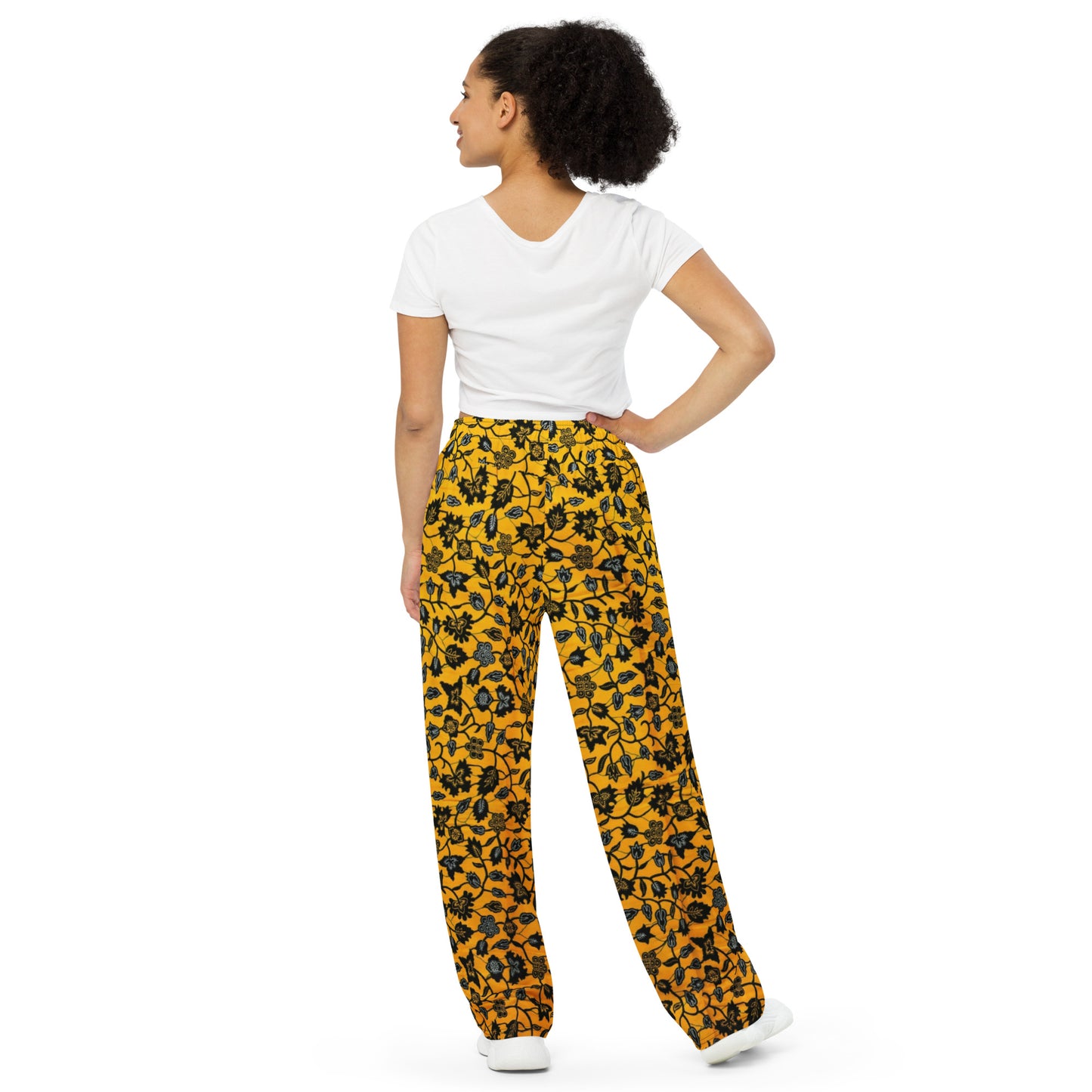 Yellow & Leaves Ankara Unisex Wide-Leg Pants