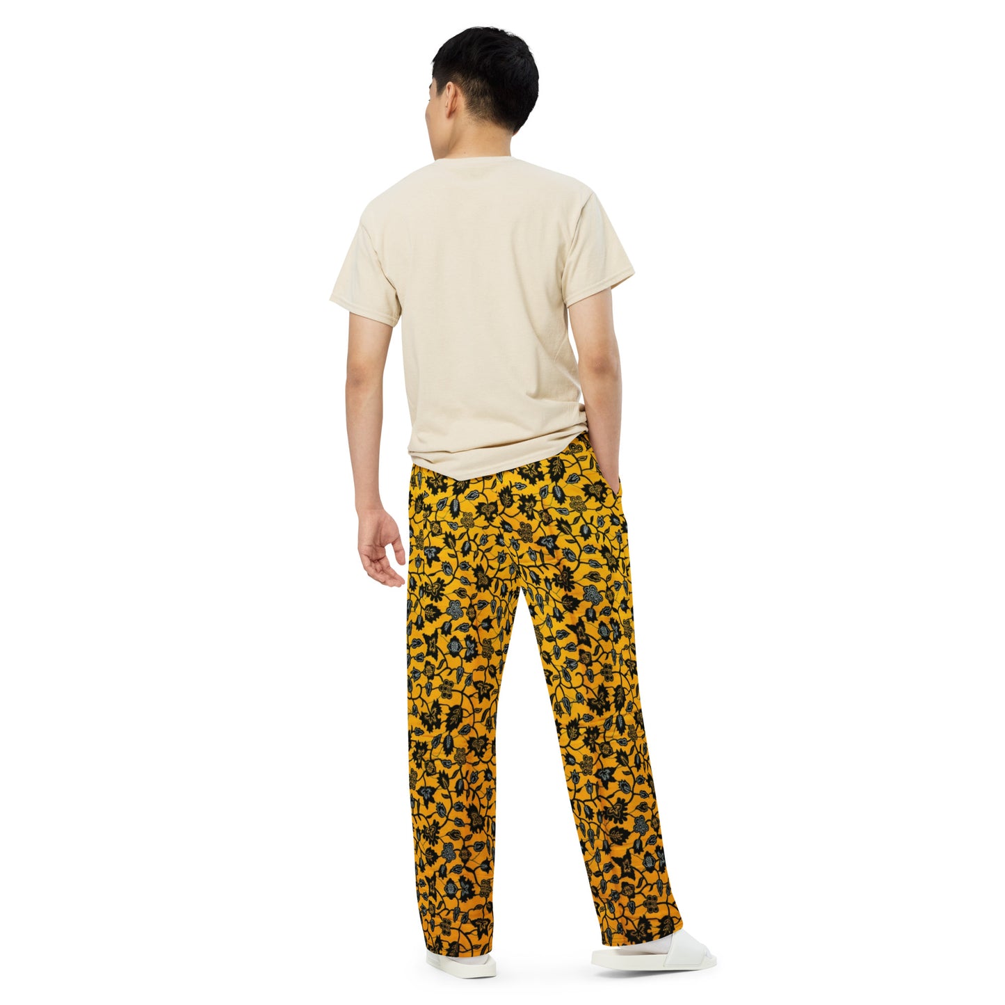 Yellow & Leaves Ankara Unisex Wide-Leg Pants