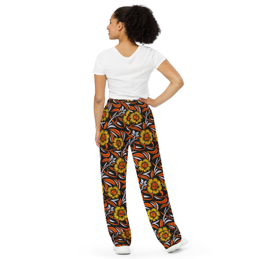 Yellow & Orange Floral Ankara Unisex Wide-Leg Pants