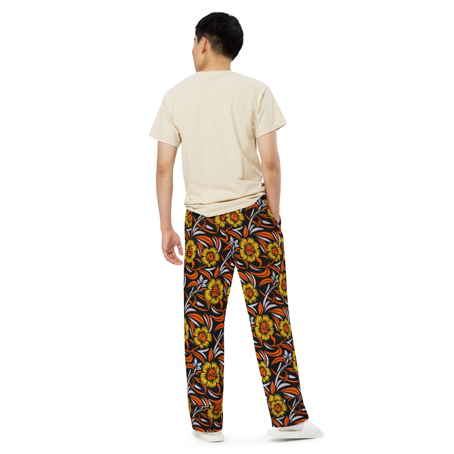 Yellow & Orange Floral Ankara Unisex Wide-Leg Pants