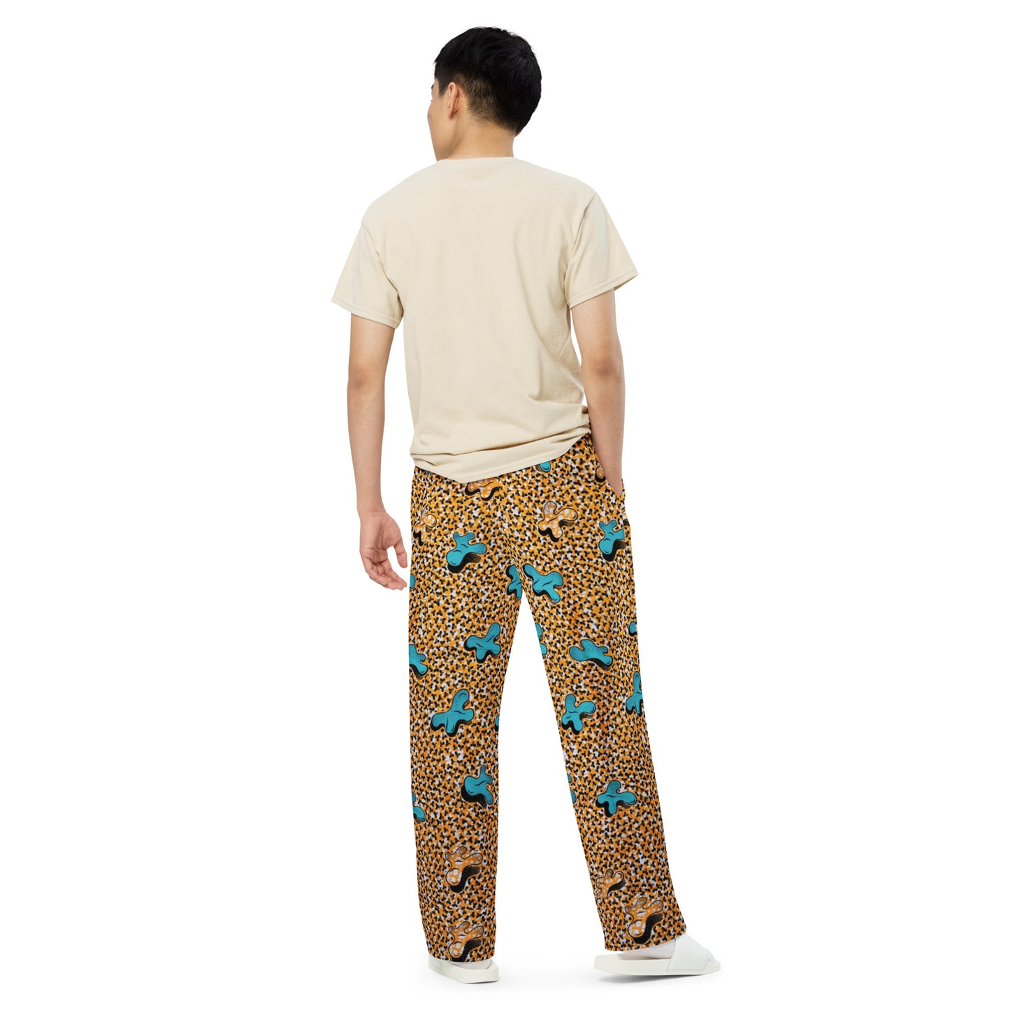 Sky Blue & Pale Orange Ankara Unisex Wide-Leg Pants