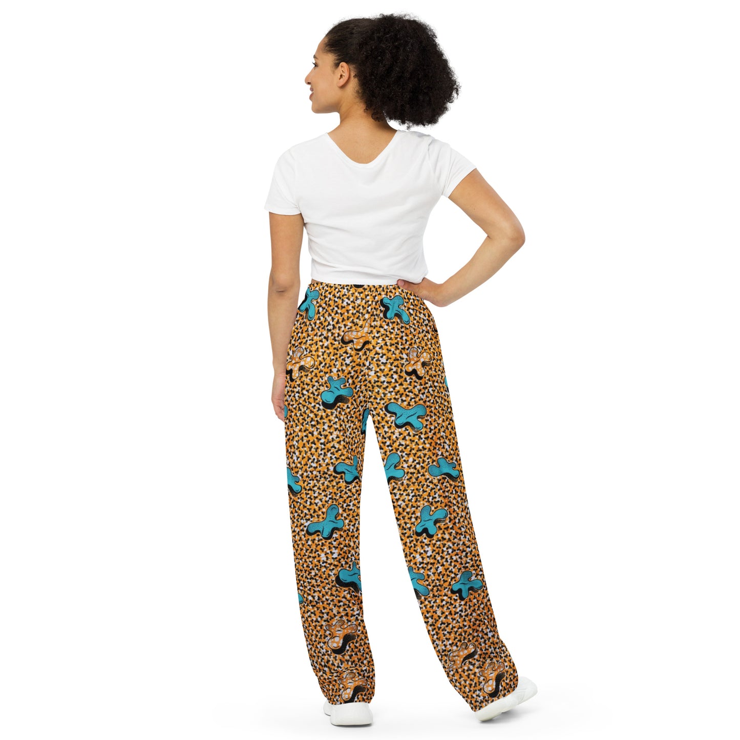 Sky Blue & Pale Orange Ankara Unisex Wide-Leg Pants