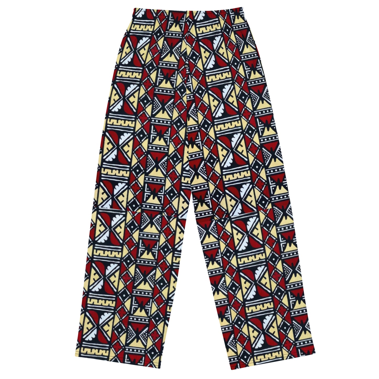 Red Cream Black & White Bogolan Ankara Unisex Wide-Leg Pants