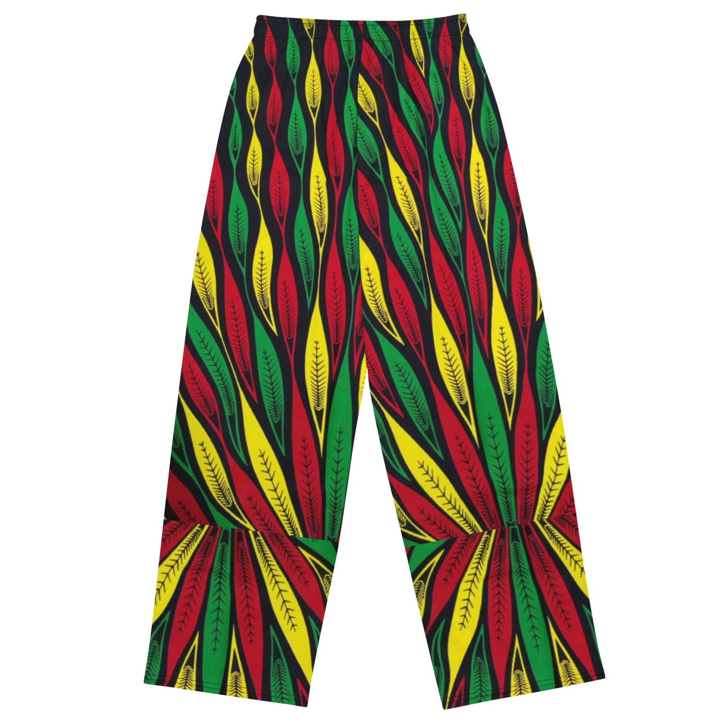 Red Yellow Green Leaf Ankara Unisex Wide-Leg Pants