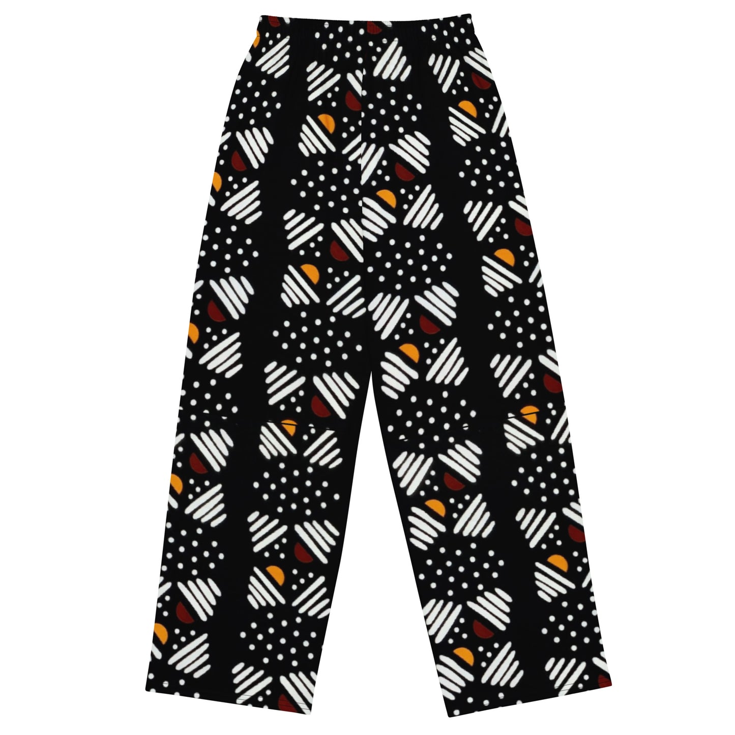 Red Yellow Black & White Bogolan Ankara Unisex Wide-Leg Pants