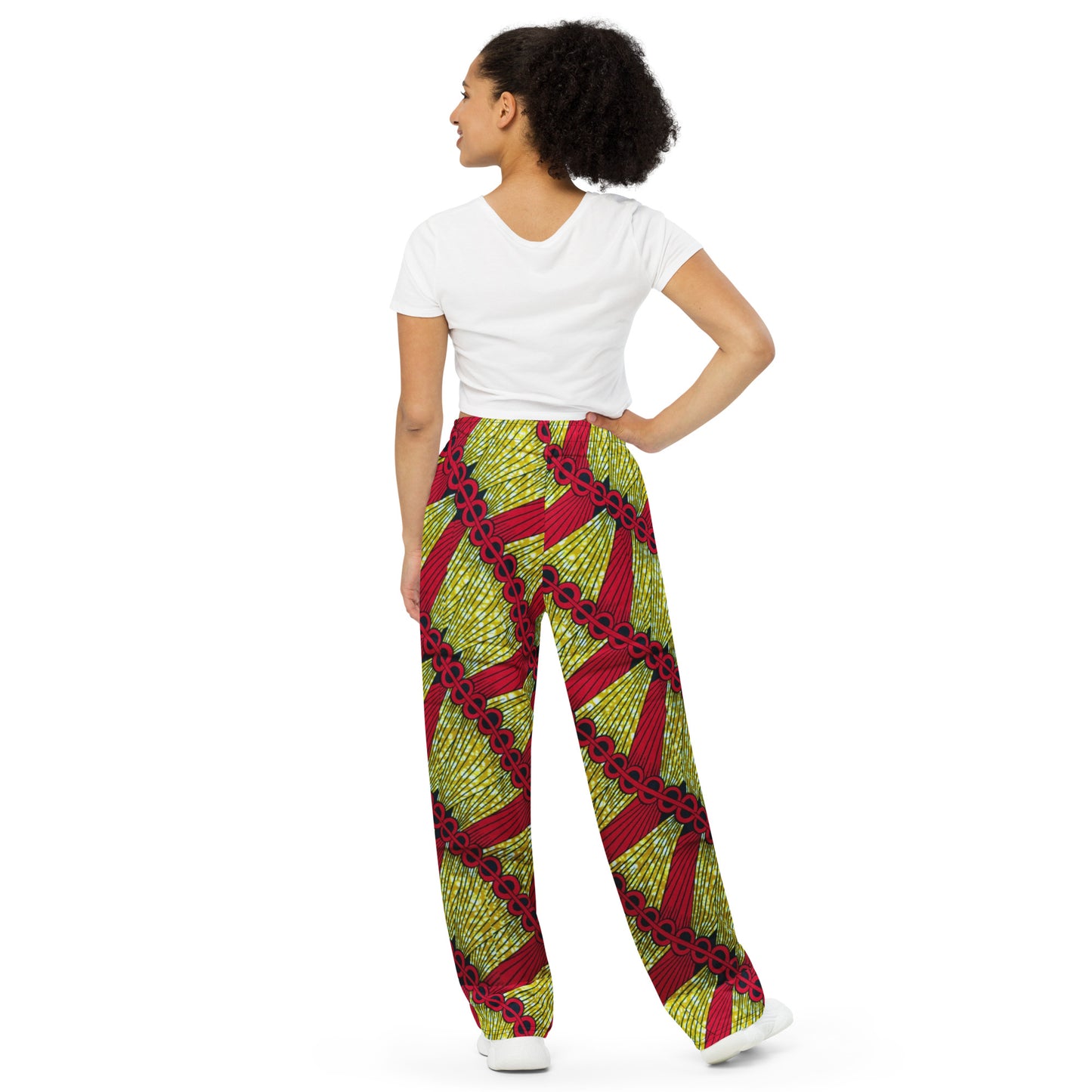 Red On Lime Green Ankara Unisex Wide-Leg Pants