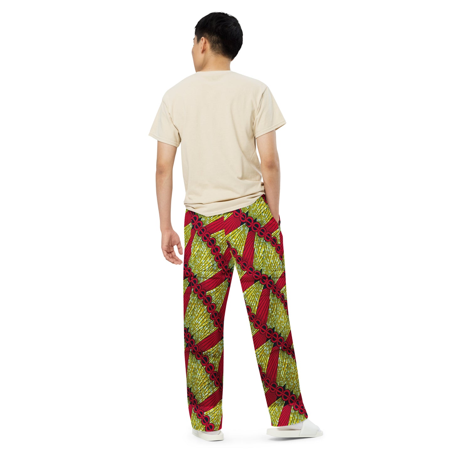 Red On Lime Green Ankara Unisex Wide-Leg Pants