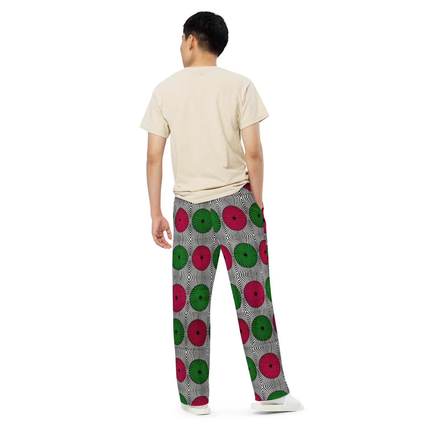 Red Green Mandela Ankara Unisex Wide-Leg Pants