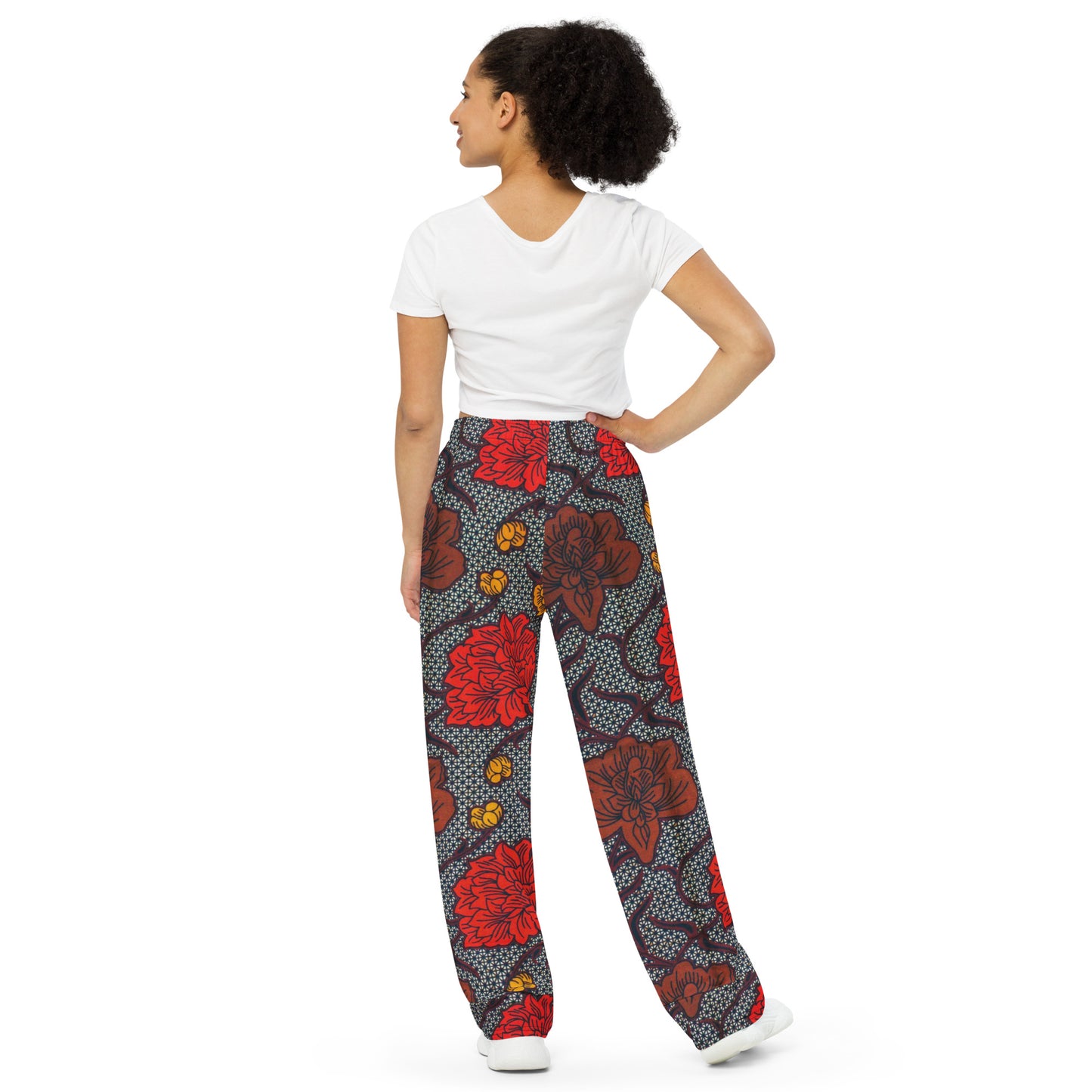 Red Brown & Yellow Floral Ankara Unisex Wide-Leg Pants