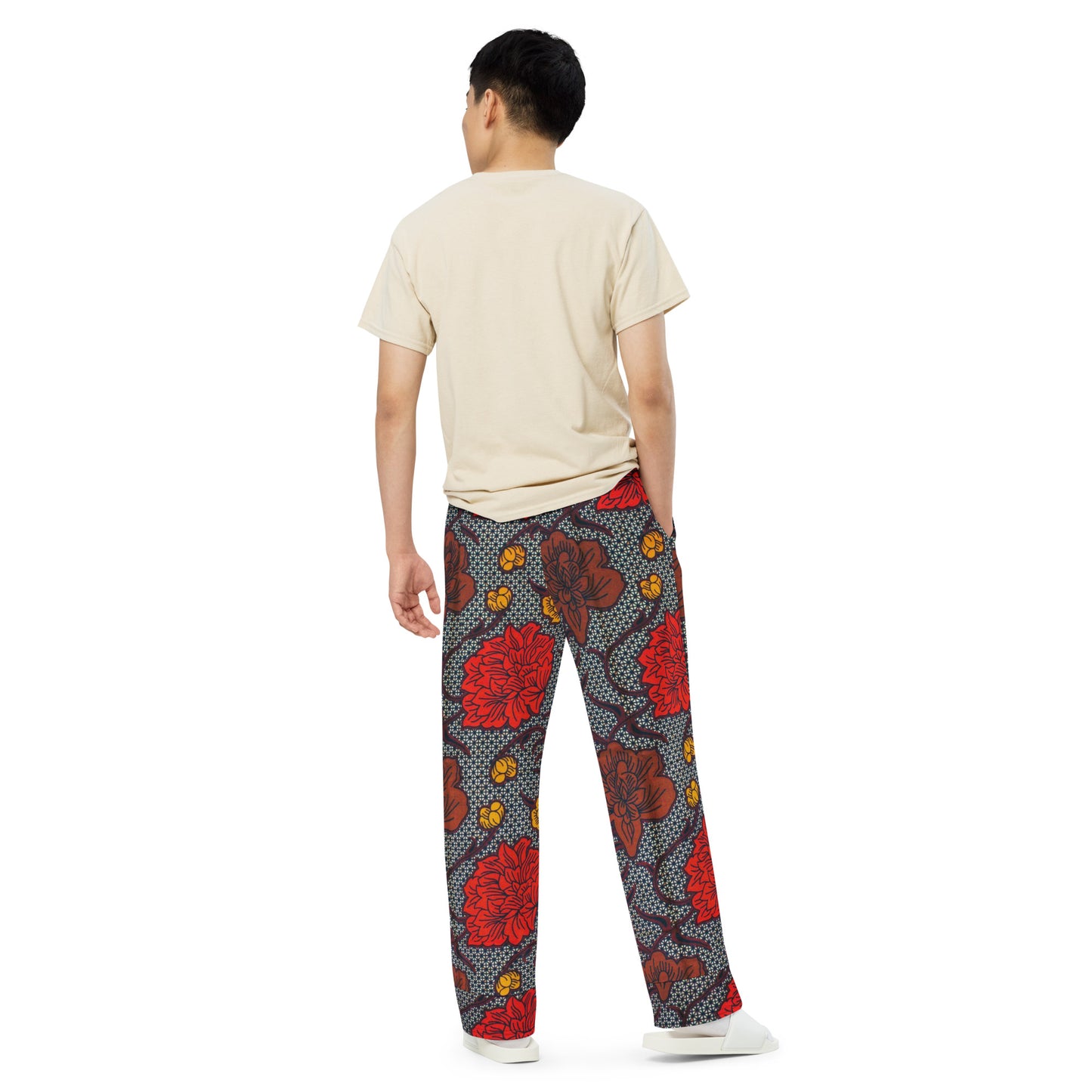 Red Brown & Yellow Floral Ankara Unisex Wide-Leg Pants