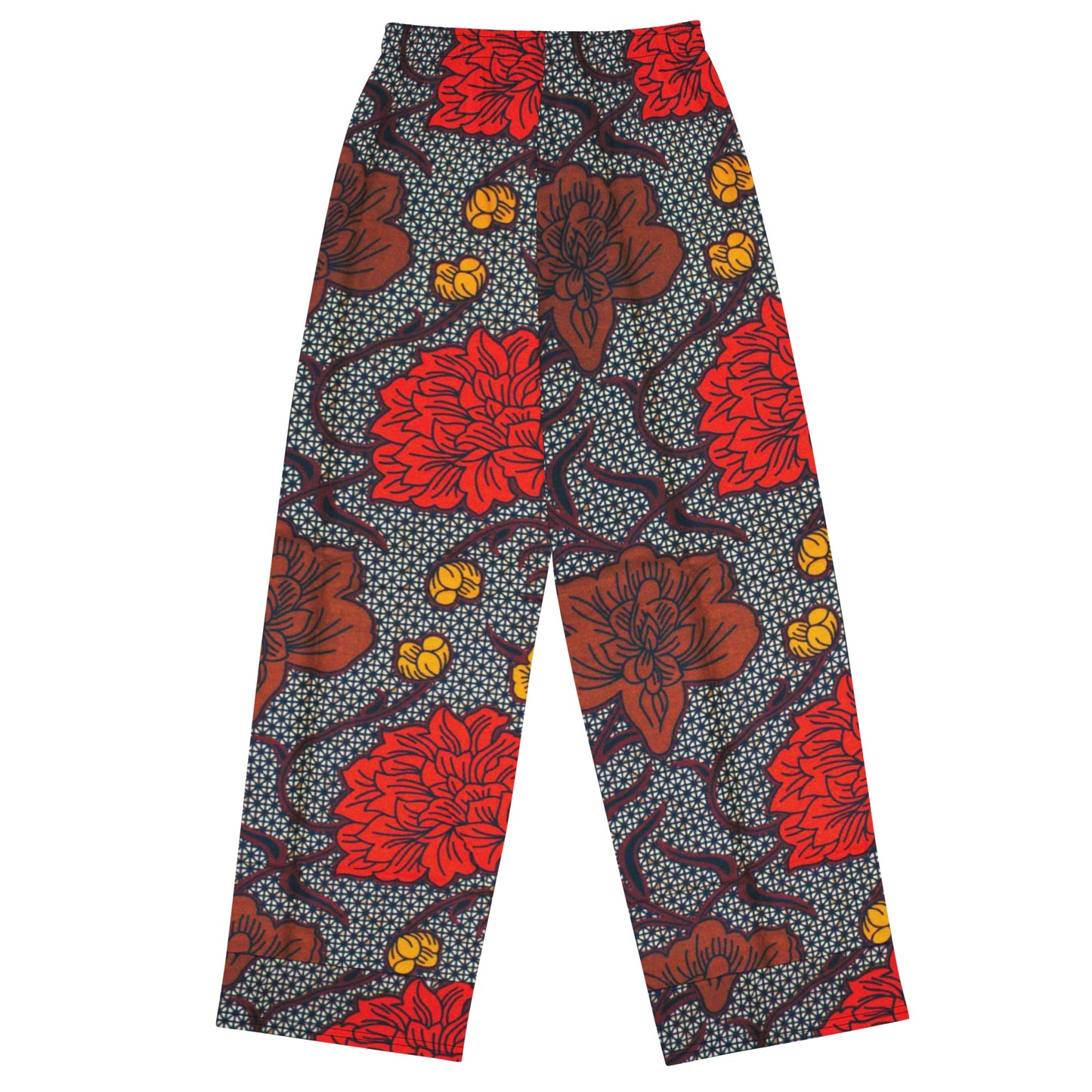 Red Brown & Yellow Floral Ankara Unisex Wide-Leg Pants