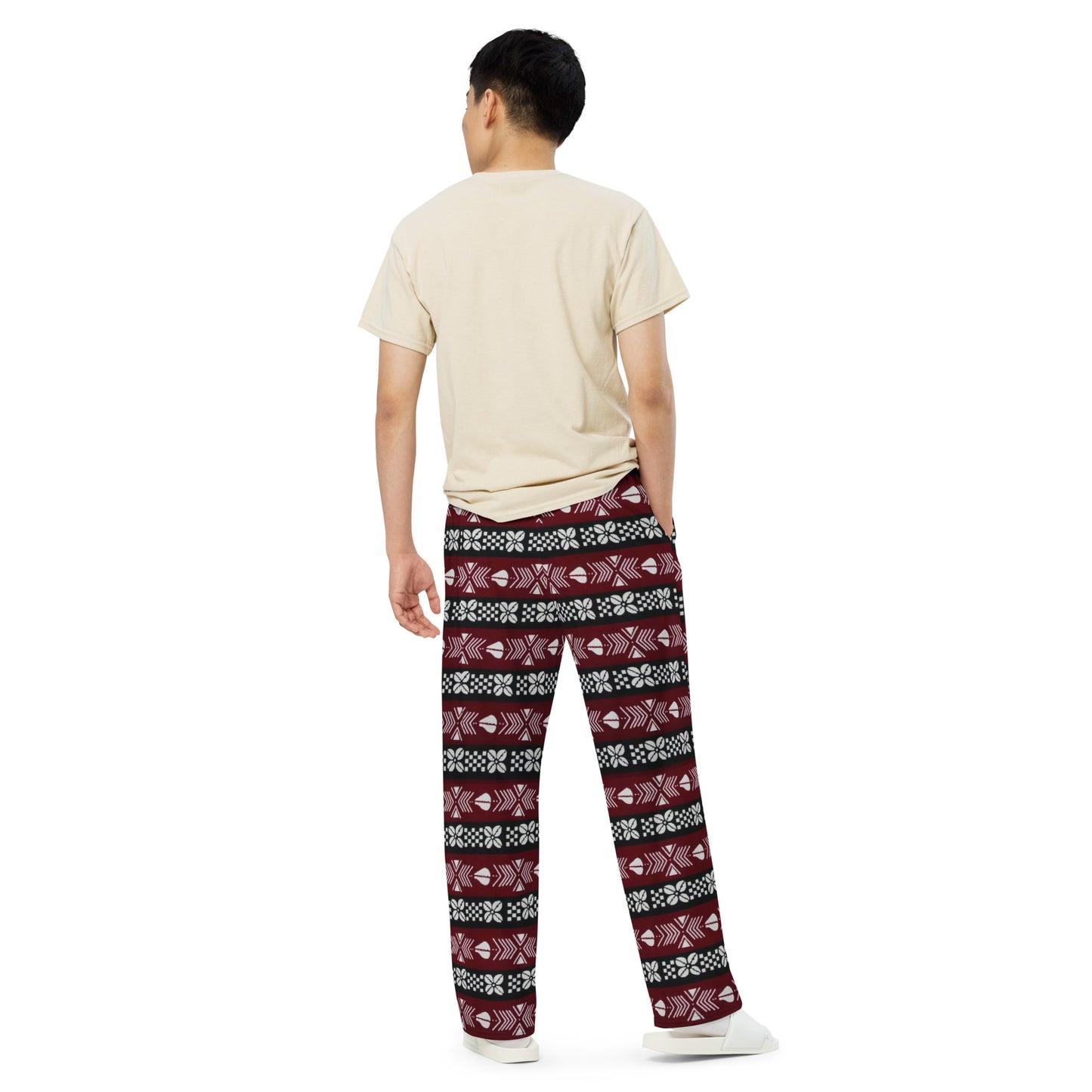 Red Black & White Bogolan Ankara Unisex Wide-Leg Pants