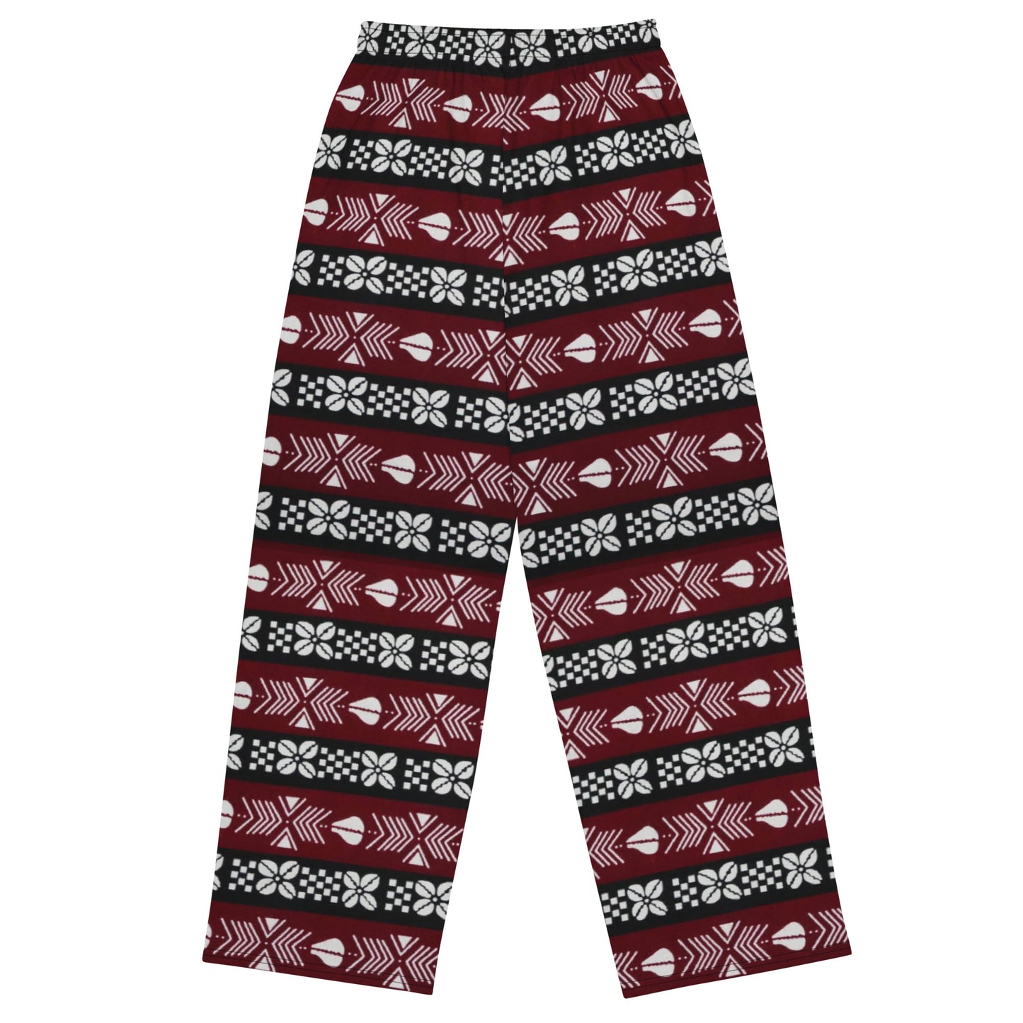 Red Black & White Bogolan Ankara Unisex Wide-Leg Pants