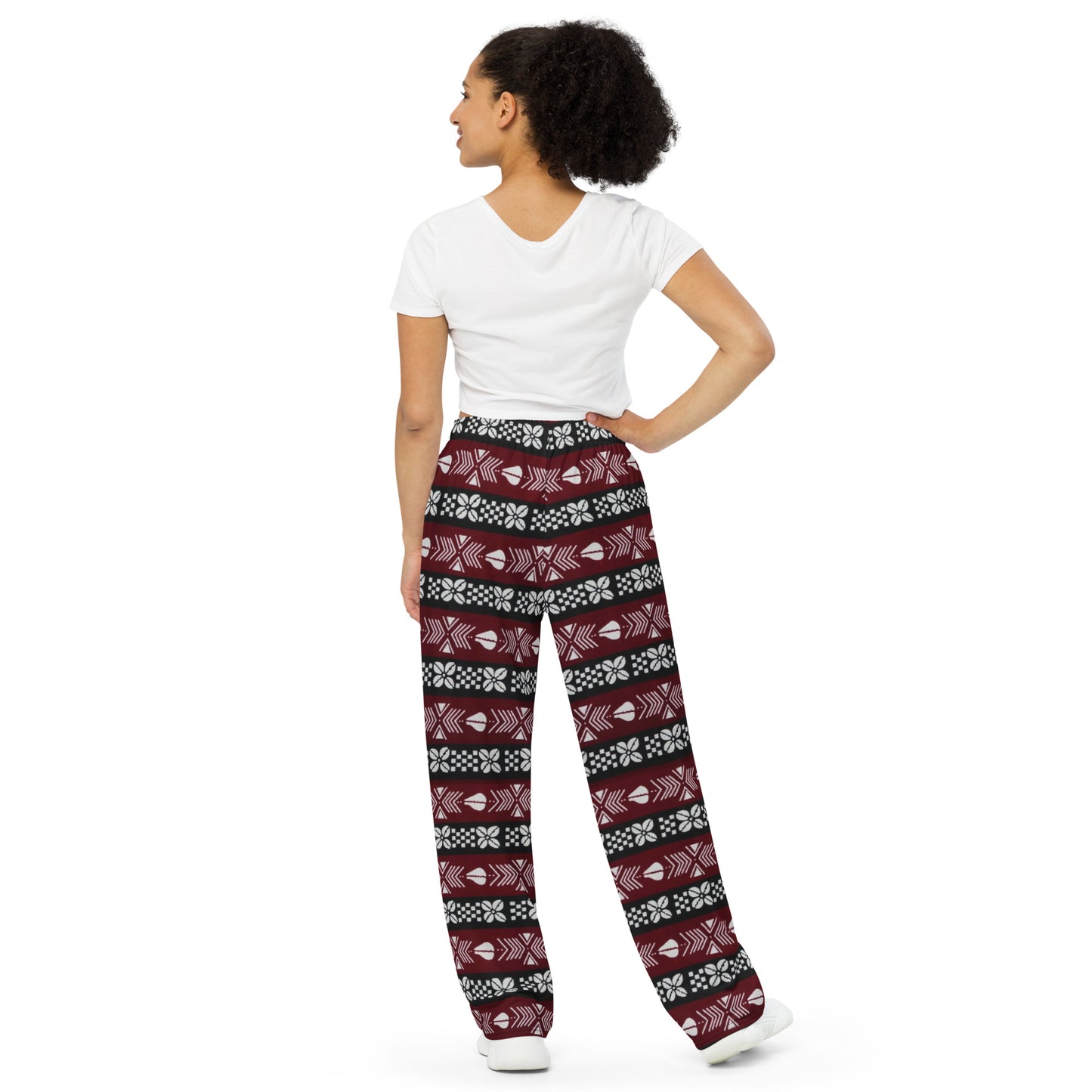 Red Black & White Bogolan Ankara Unisex Wide-Leg Pants