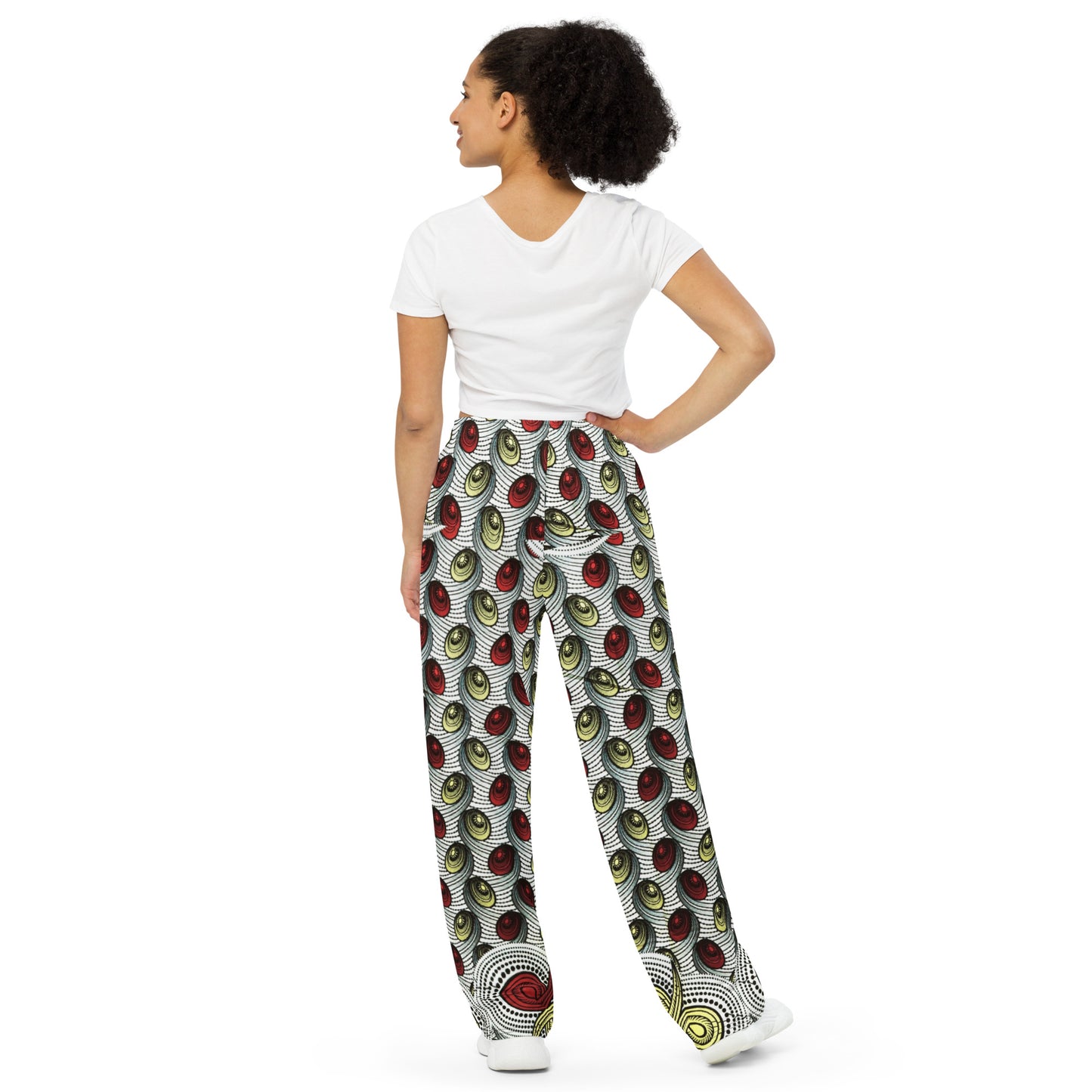 Red & Pale Yellow Ovals Ankara Unisex Wide-Leg Pants