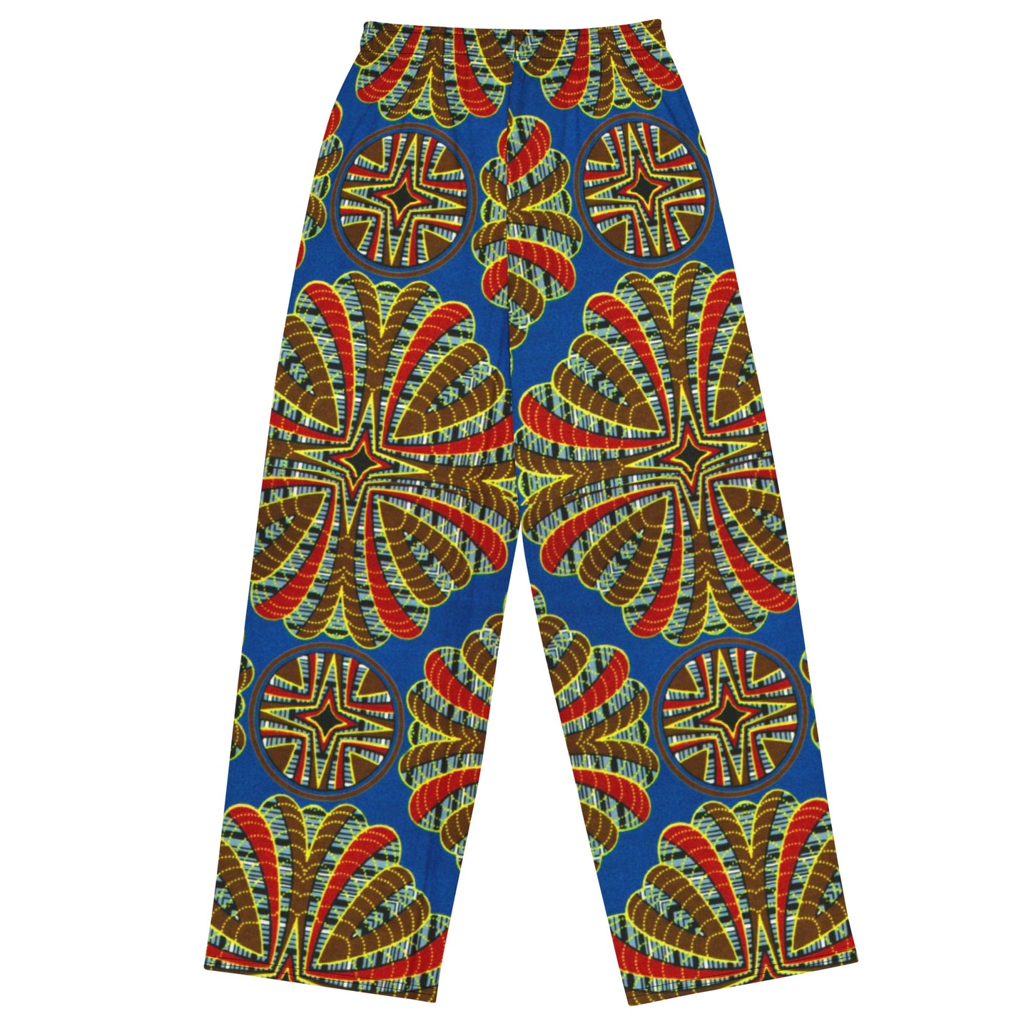 Red & Brown Abstract On Blue Ankara Unisex Wide-Leg Pants