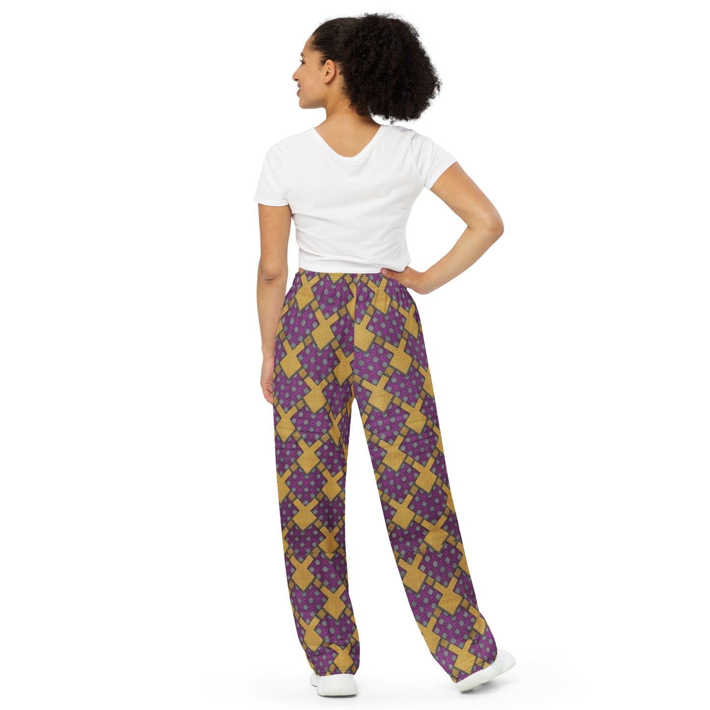 Purple Yellow Shapes Ankara Unisex Wide-Leg Pants