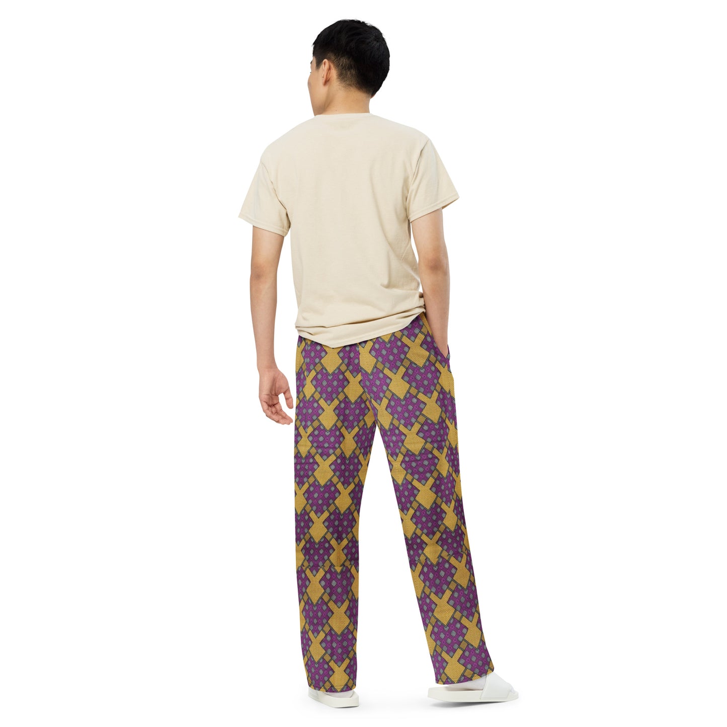 Purple Yellow Shapes Ankara Unisex Wide-Leg Pants