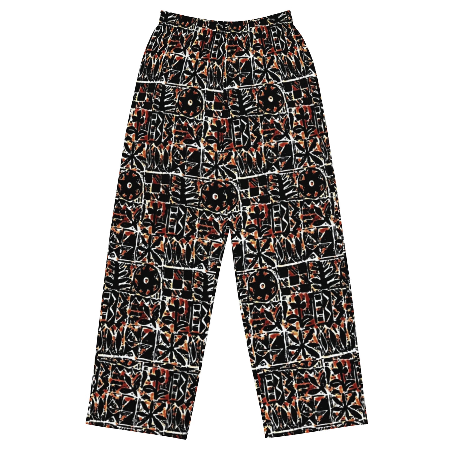 Red Black Abstract Pattern Adire Unisex Wide-Leg Pants