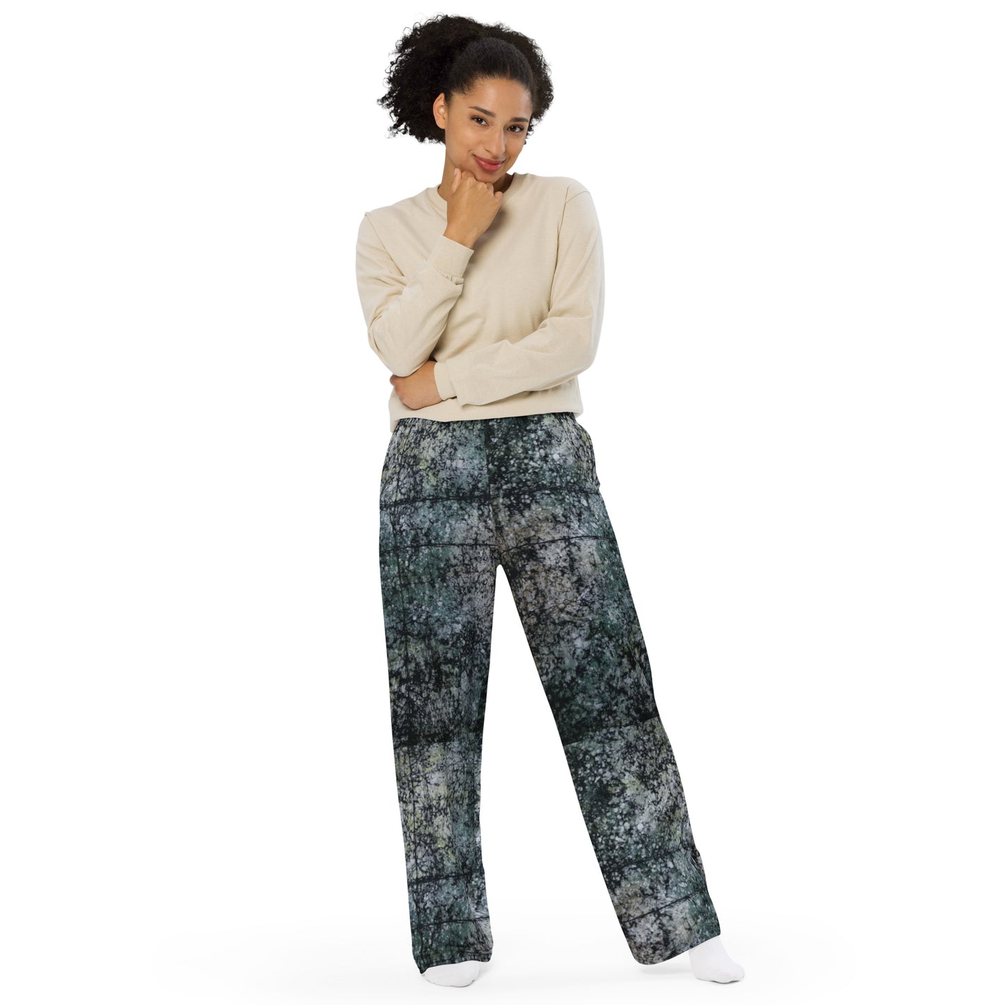 Dark Green Adire Unisex Wide-Leg Pants