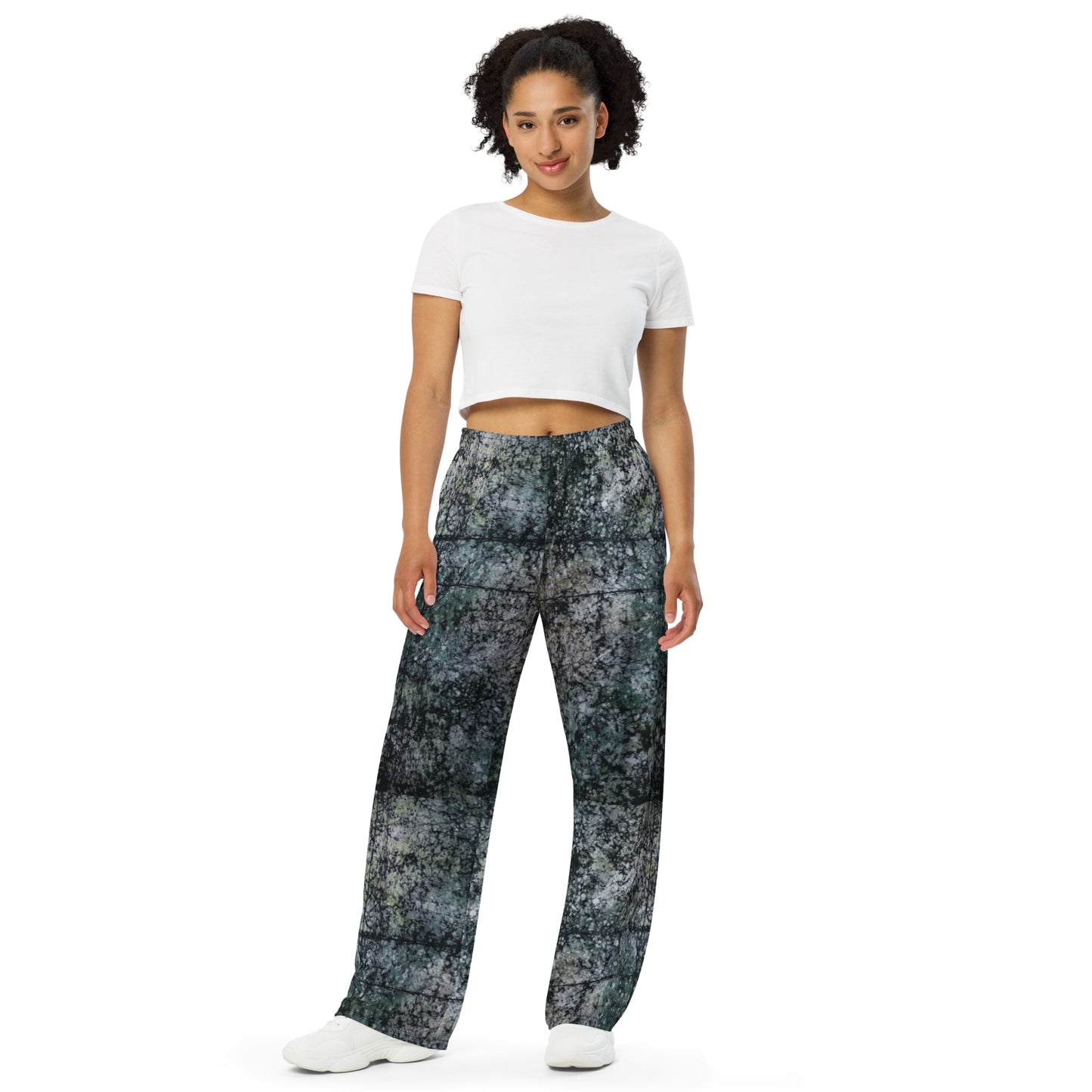 Dark Green Adire Unisex Wide-Leg Pants