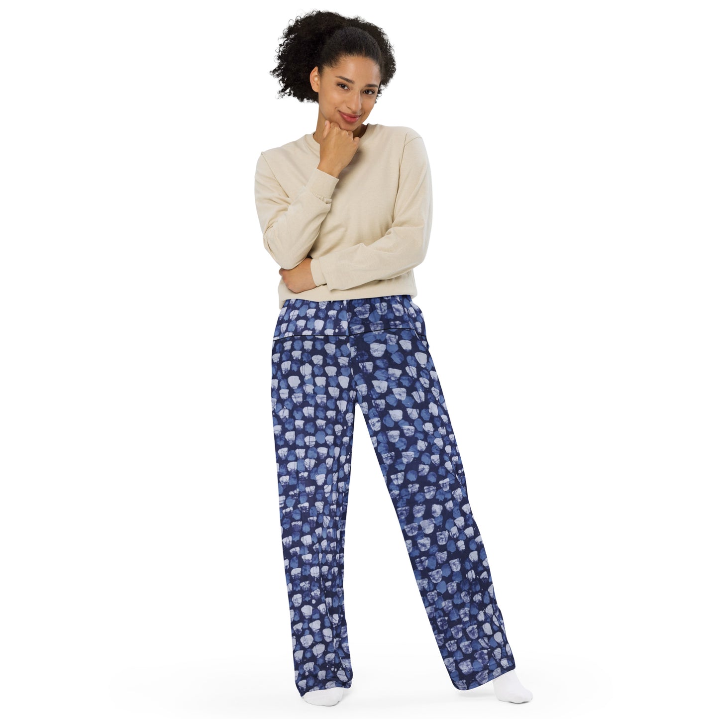 Blue Dotted Adire Unisex Wide-Leg Pants