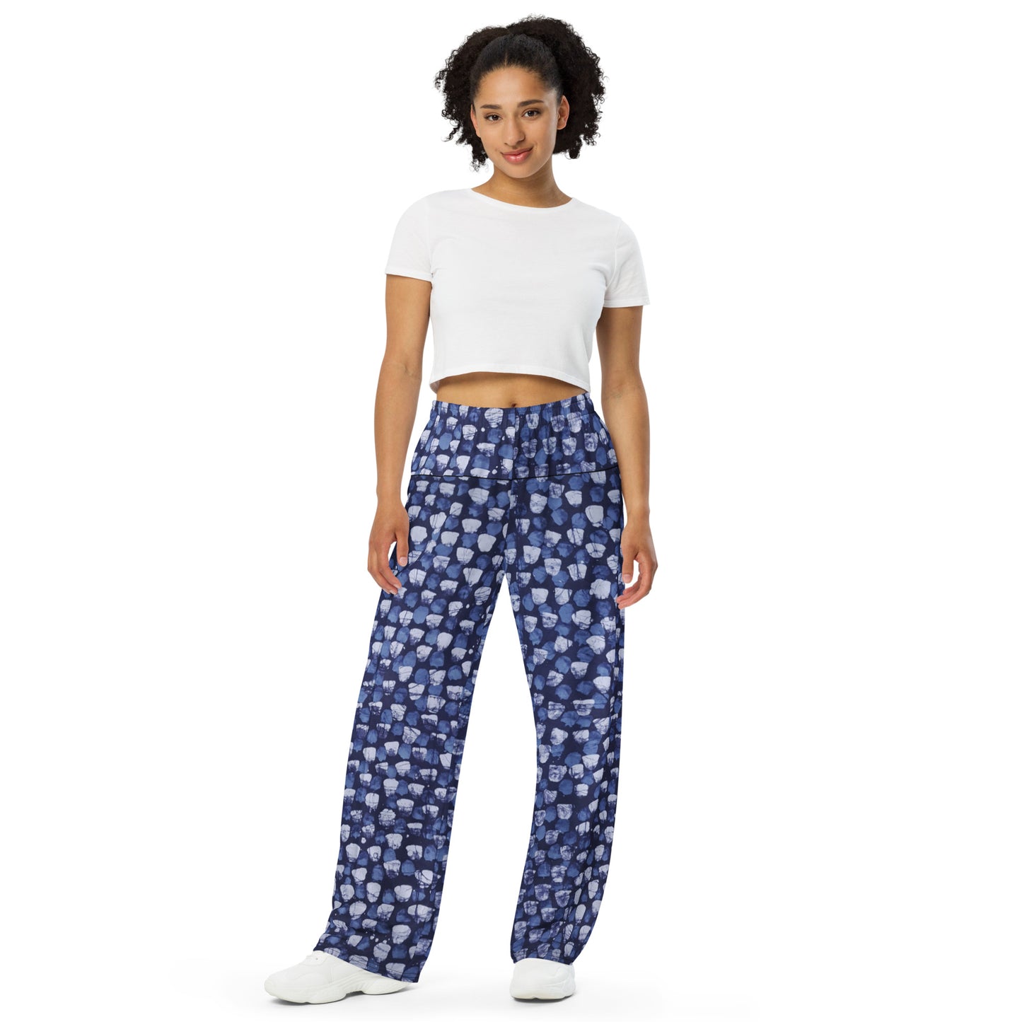 Blue Dotted Adire Unisex Wide-Leg Pants