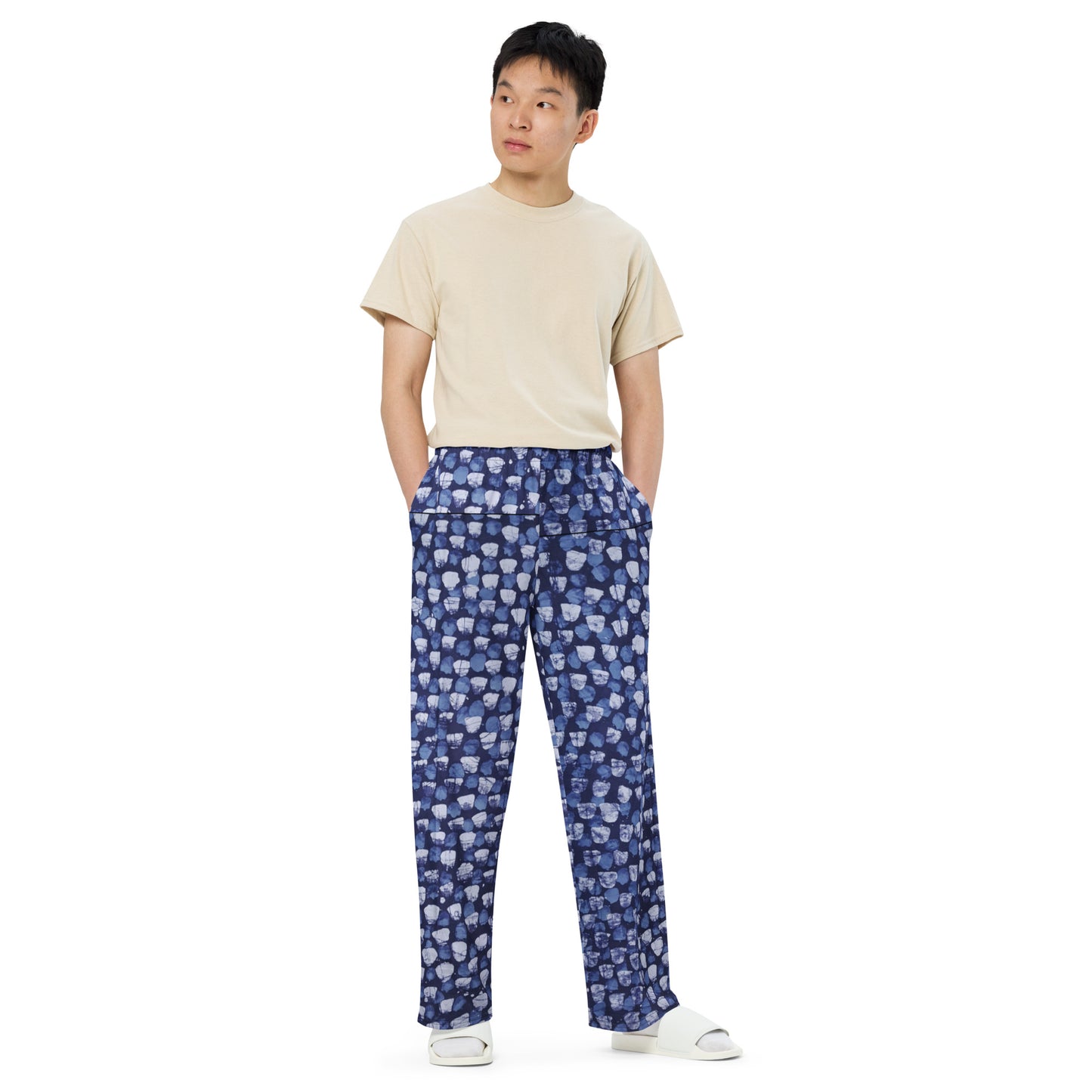 Blue Dotted Adire Unisex Wide-Leg Pants