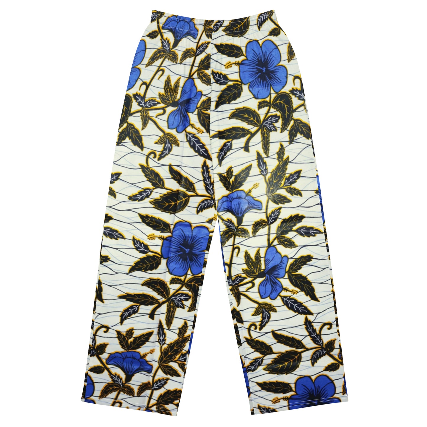 Cornflower Blue Leafy Ankara Unisex Wide-Leg Pants