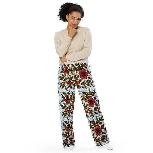 Hibiscus & Leaves Ankara Unisex Wide-Leg Pants