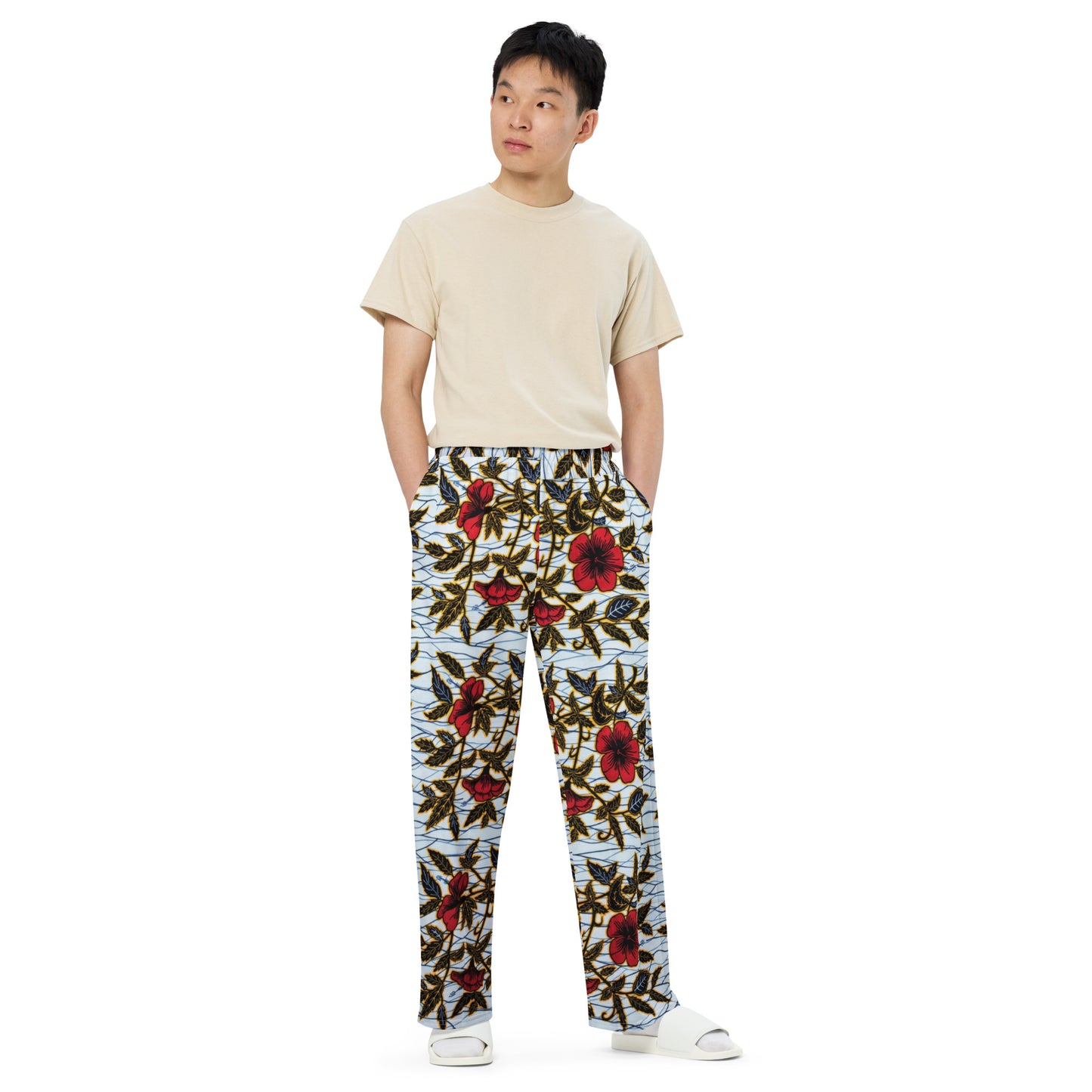 Hibiscus & Leaves Ankara Unisex Wide-Leg Pants