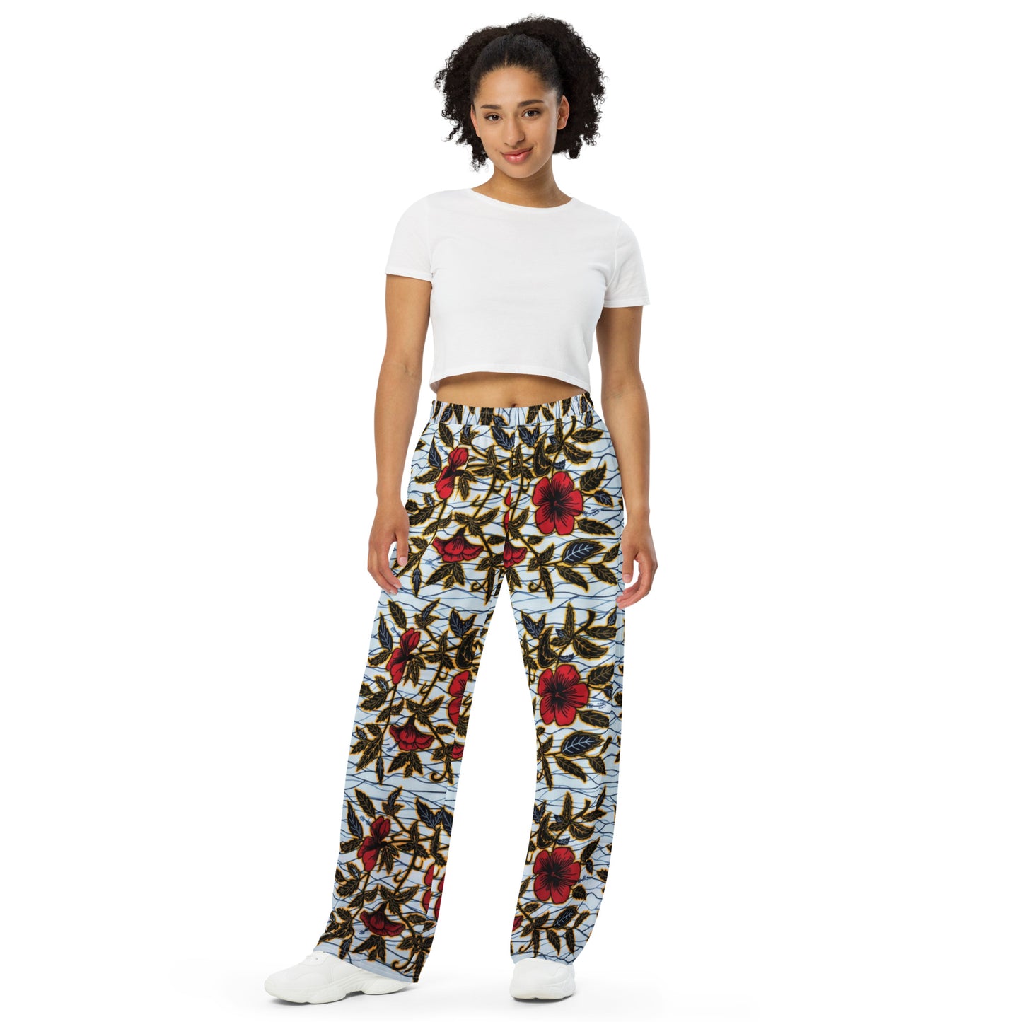 Hibiscus & Leaves Ankara Unisex Wide-Leg Pants