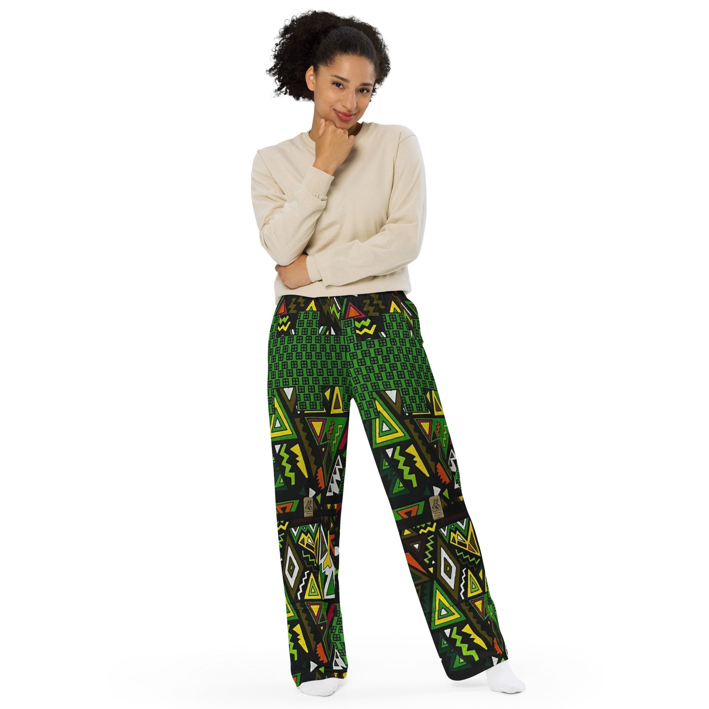 Vibrant Multicolour Green Black Yellow Red Ethnic Ankara Unisex Wide-Leg Pants