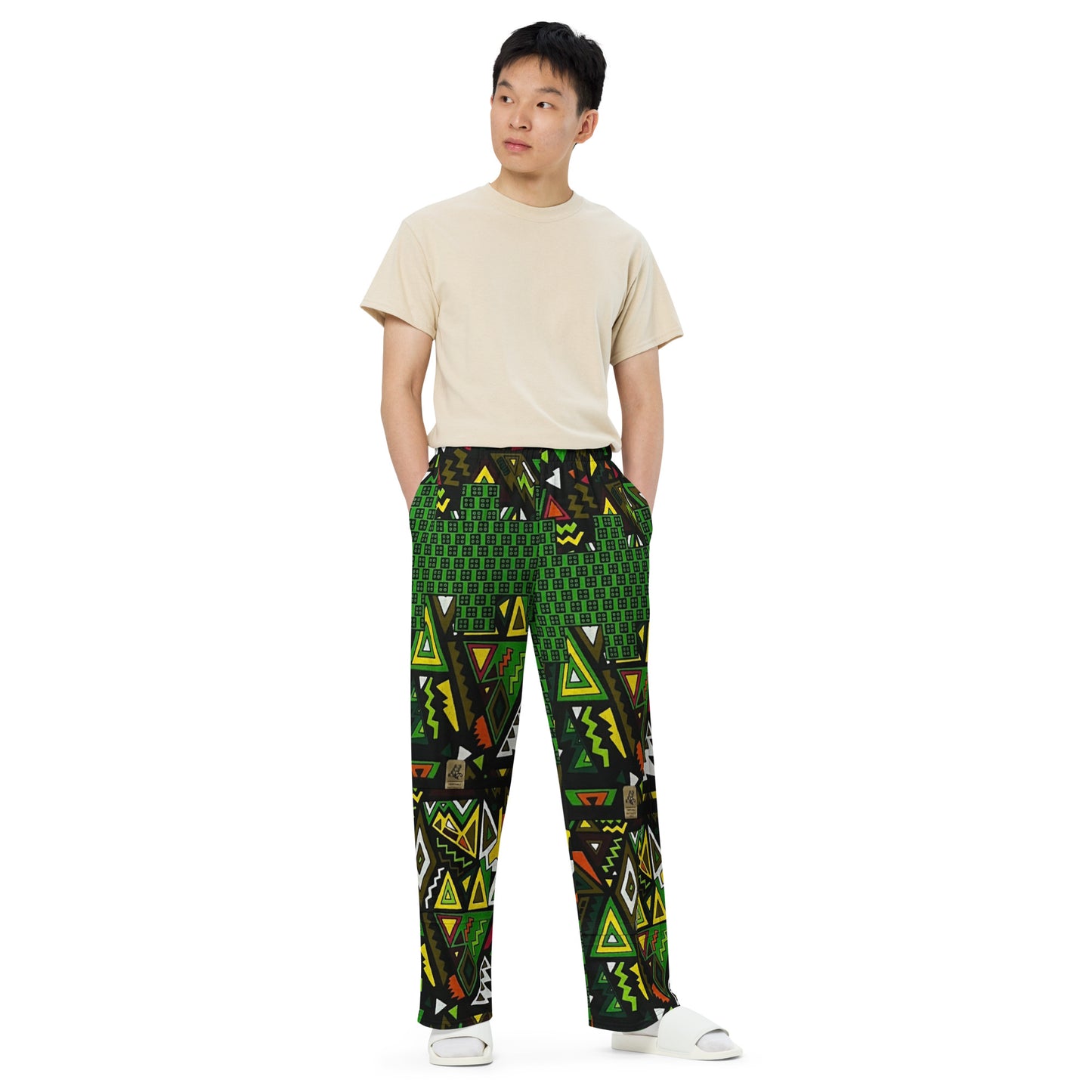 Vibrant Multicolour Green Black Yellow Red Ethnic Ankara Unisex Wide-Leg Pants