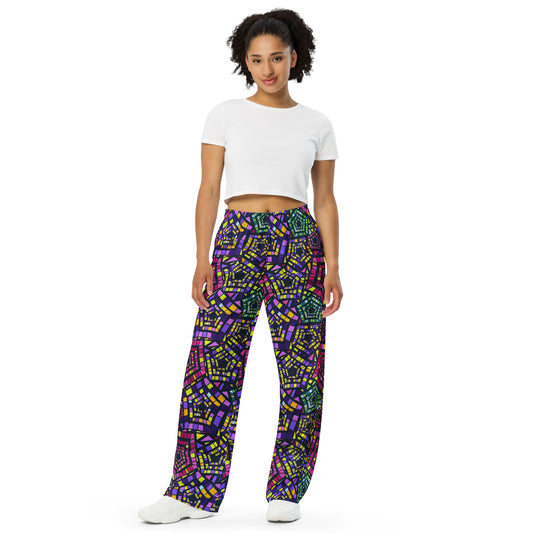 Yellow Pink Green Kente Ankara Unisex Wide-Leg Pants