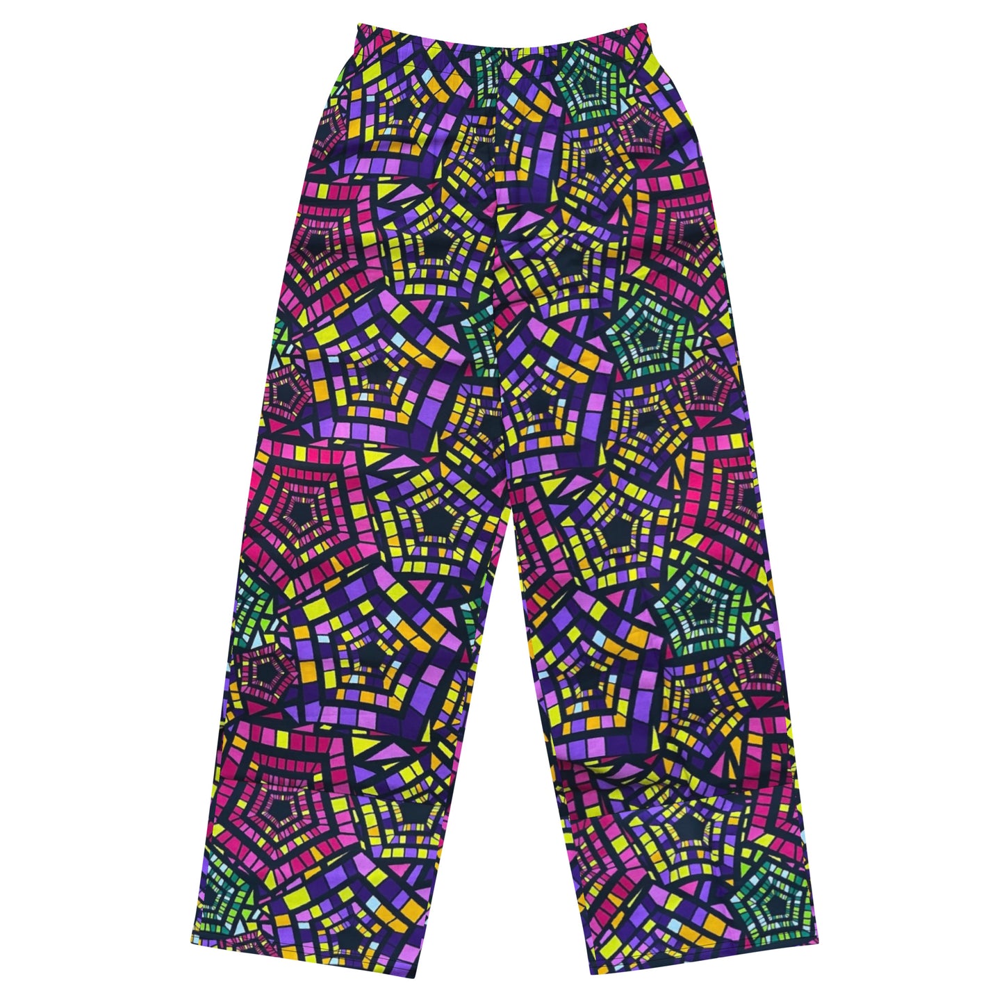 Yellow Pink Green Kente Ankara Unisex Wide-Leg Pants