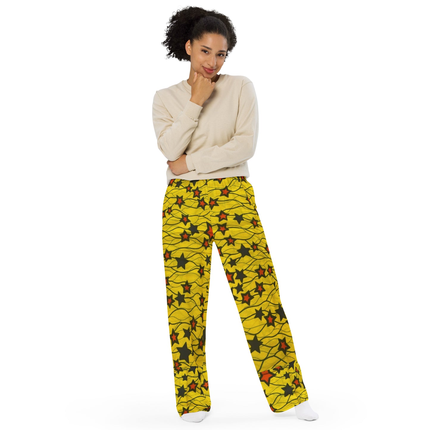 Yellow Orange Star Ankara Unisex Wide-Leg Pants