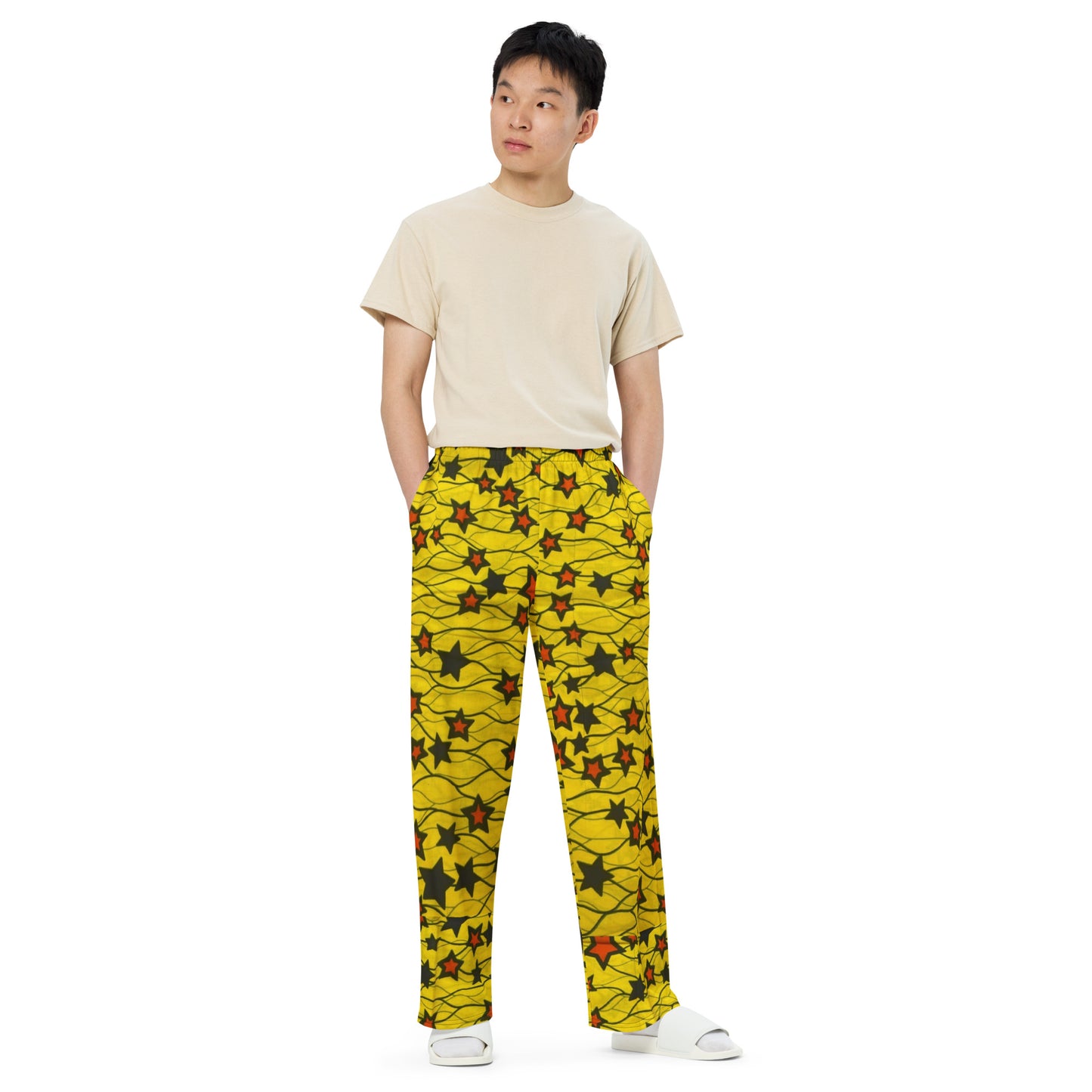 Yellow Orange Star Ankara Unisex Wide-Leg Pants