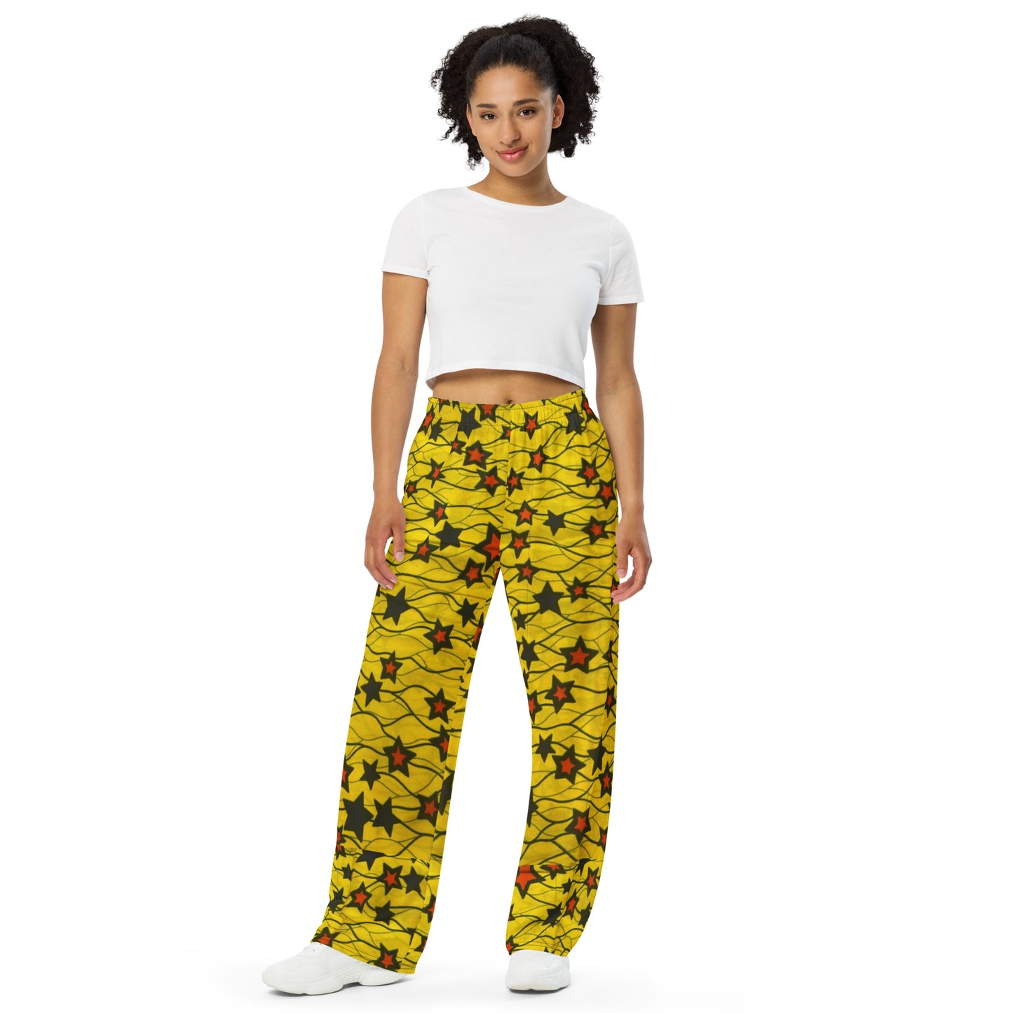 Yellow Orange Star Ankara Unisex Wide-Leg Pants