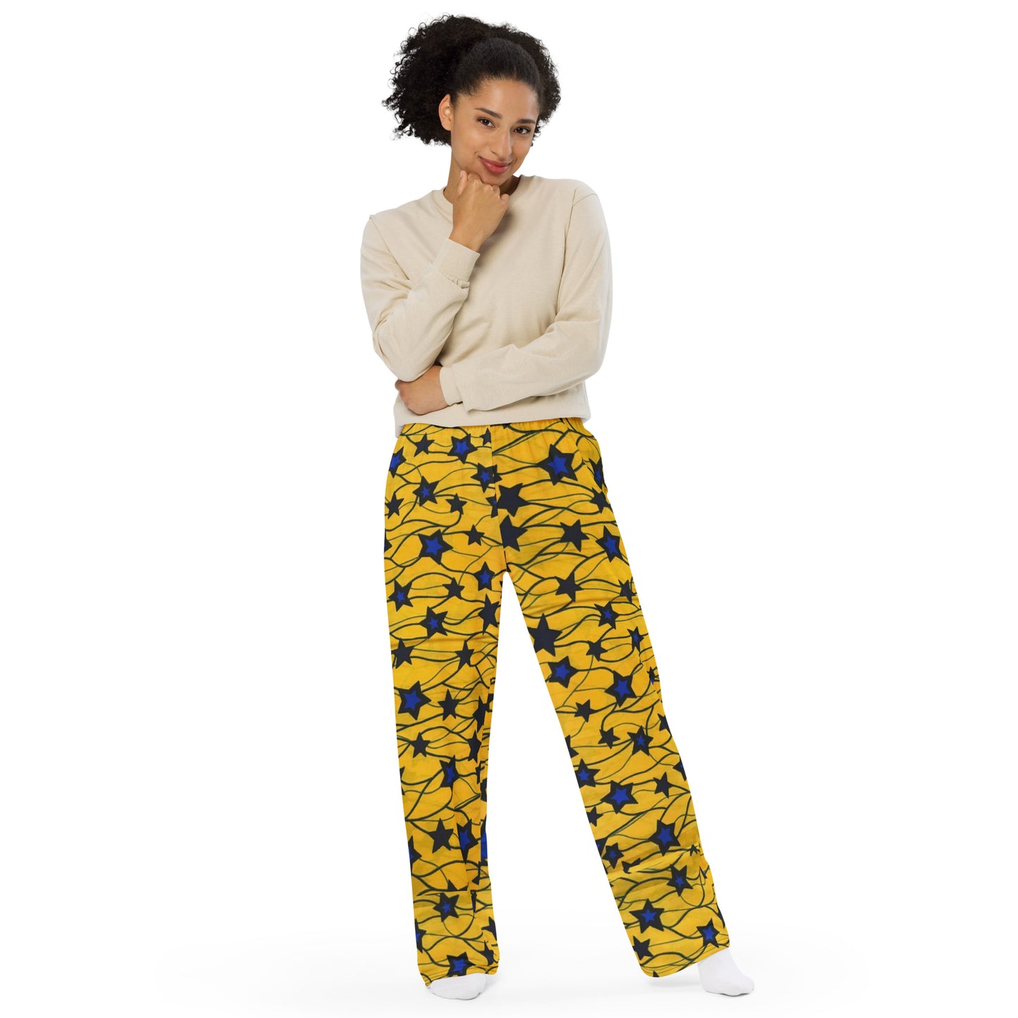 Yellow Blue Star Ankara Unisex Wide-Leg Pants